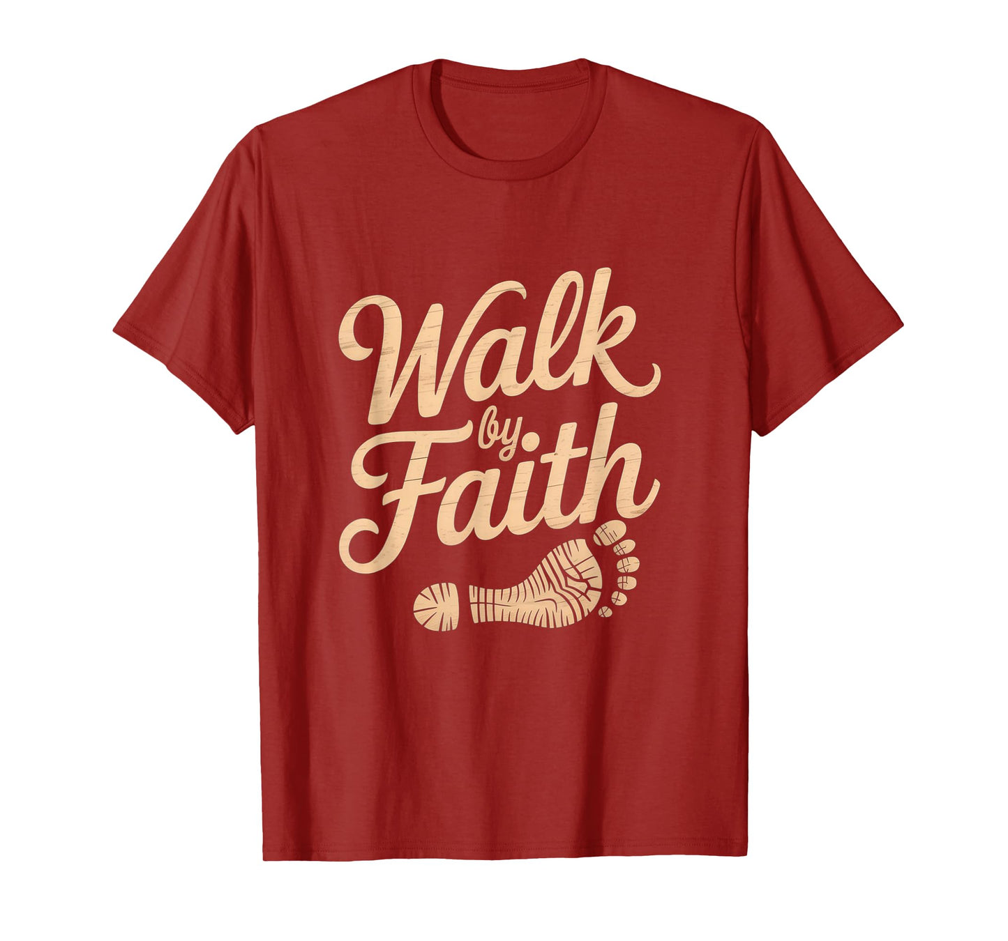 Walk by Faith Footprint Christian Graphic Tee T-Shirt