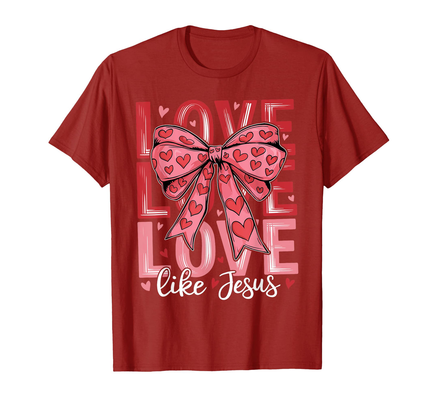 Love Like Jesus Coquette Bow Faith Groovy Valentine's Day T-Shirt