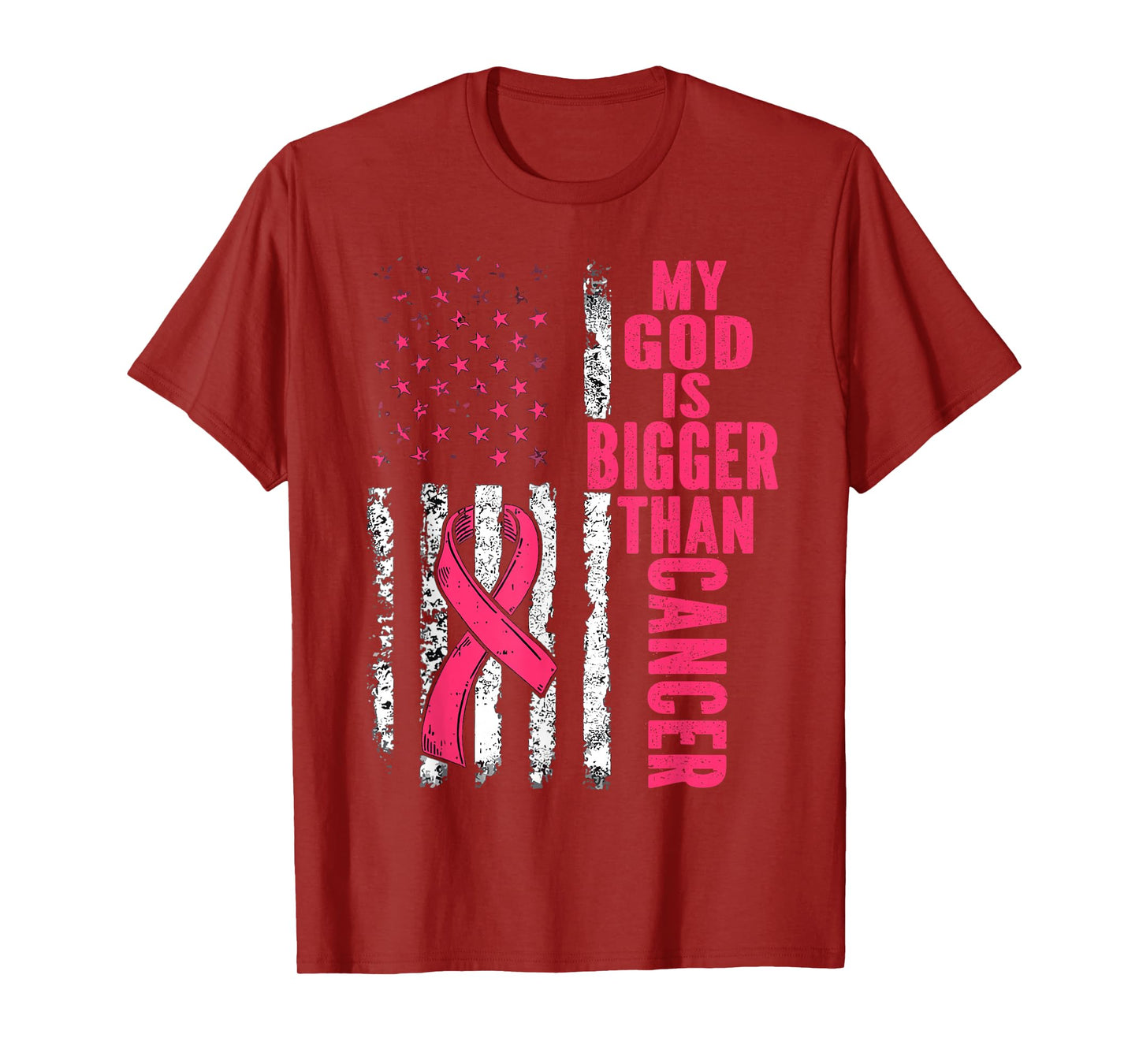 My God is Bigger Than Cancer Breast Cute Pink Ribbon Jesus T-Shirt