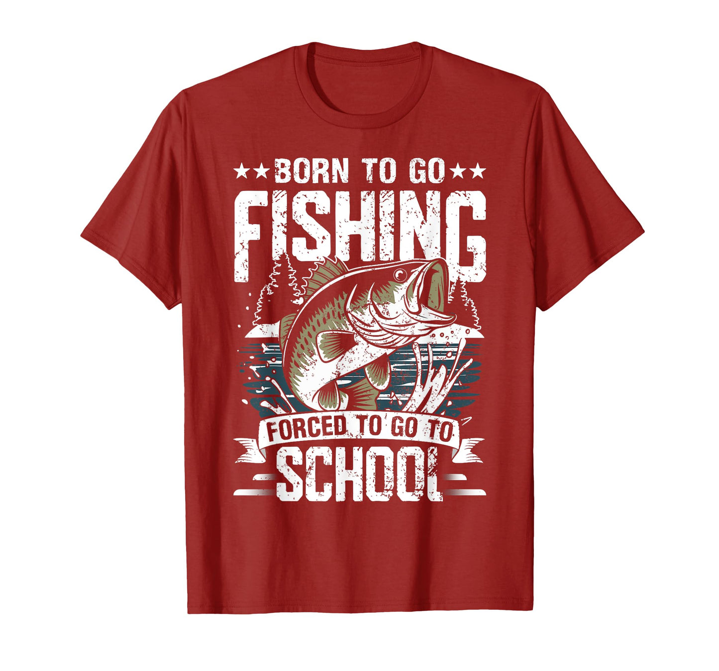 Teen Boys Fishing Shirt Forced To Go To School Bass Fish T-Shirt