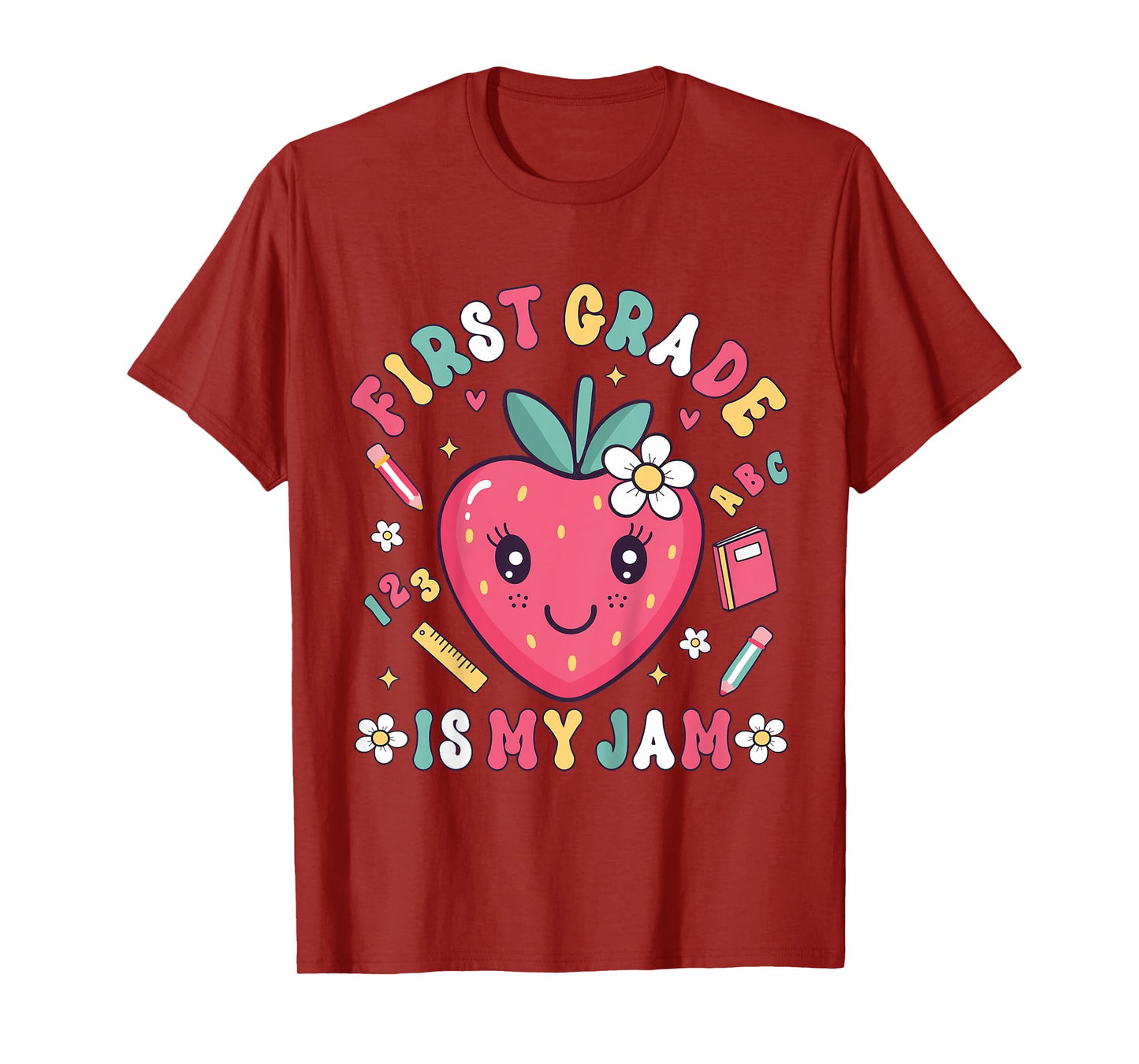 First Grade 1st Day Cute Cartoon Strawberry Girls T-Shirt