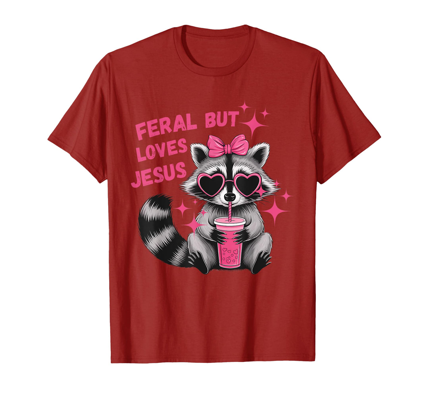 Feral But Loves Jesus Christian Valentines Day Raccoon Lover T-Shirt