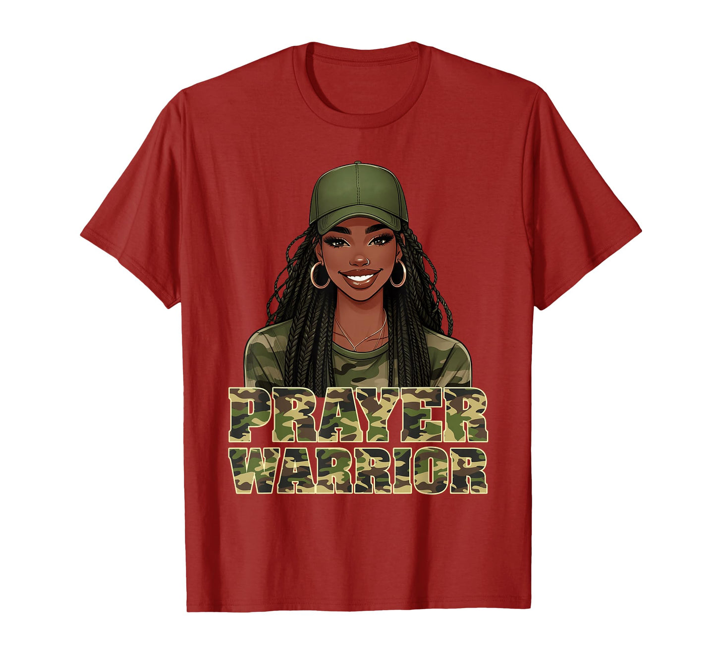 Camo Hat Prayer Warrior God Jesus Christian Black Girl Women T-Shirt