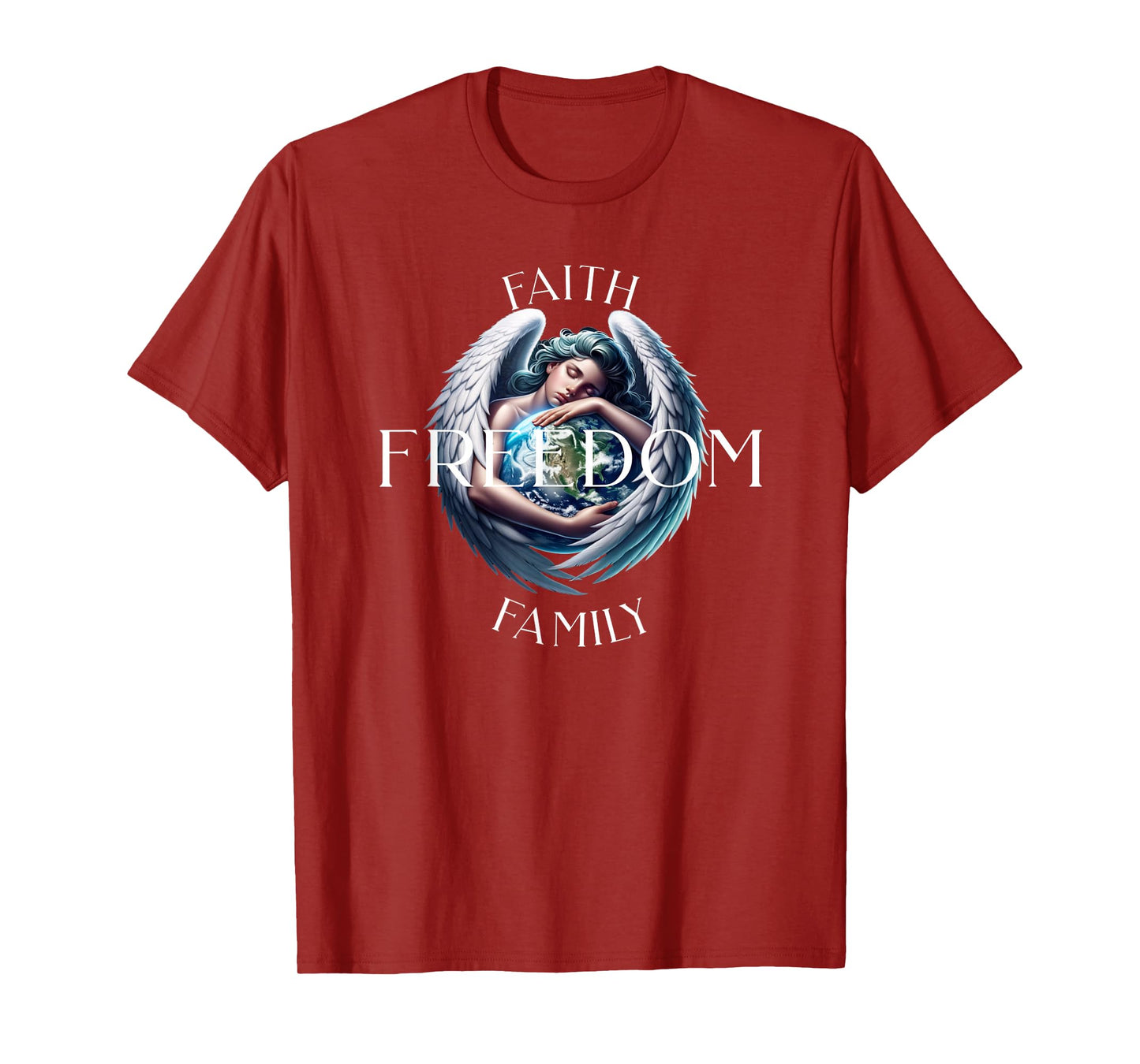 Faith Family Freedom Angel with Globe T-Shirt