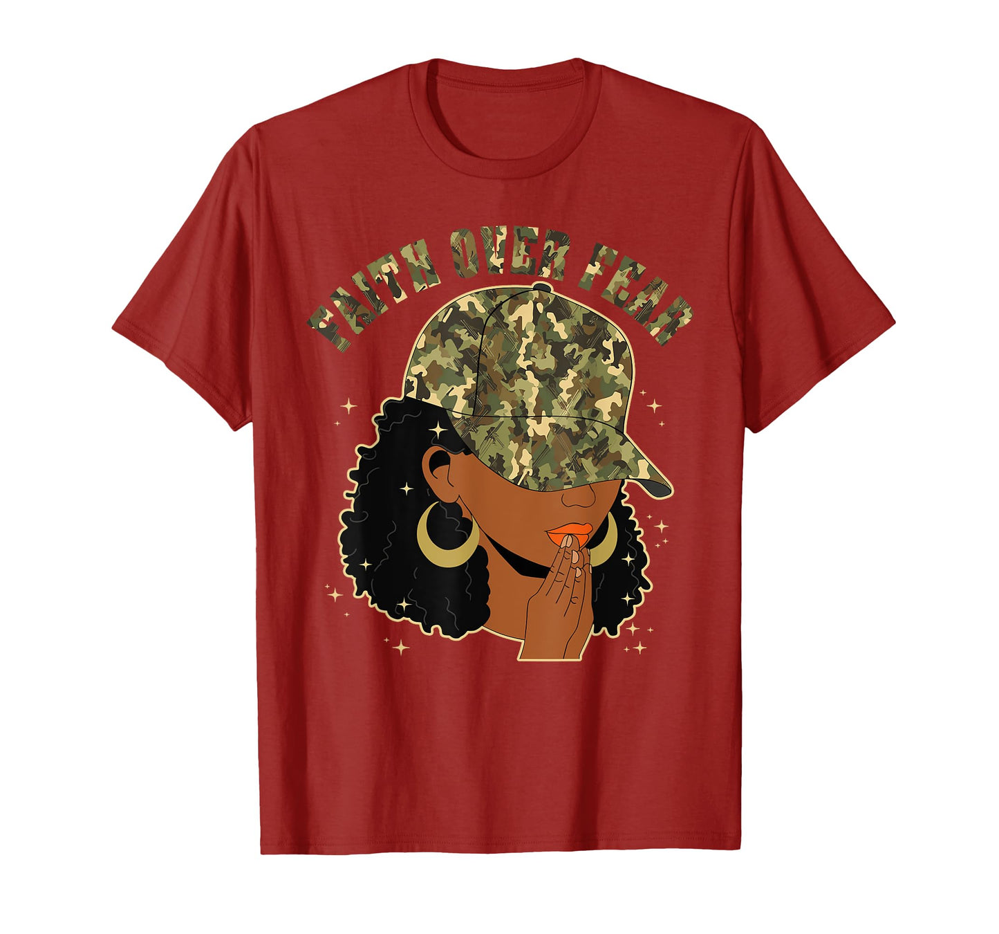 Faith Over Fear Christian Camo African American Afro Women T-Shirt