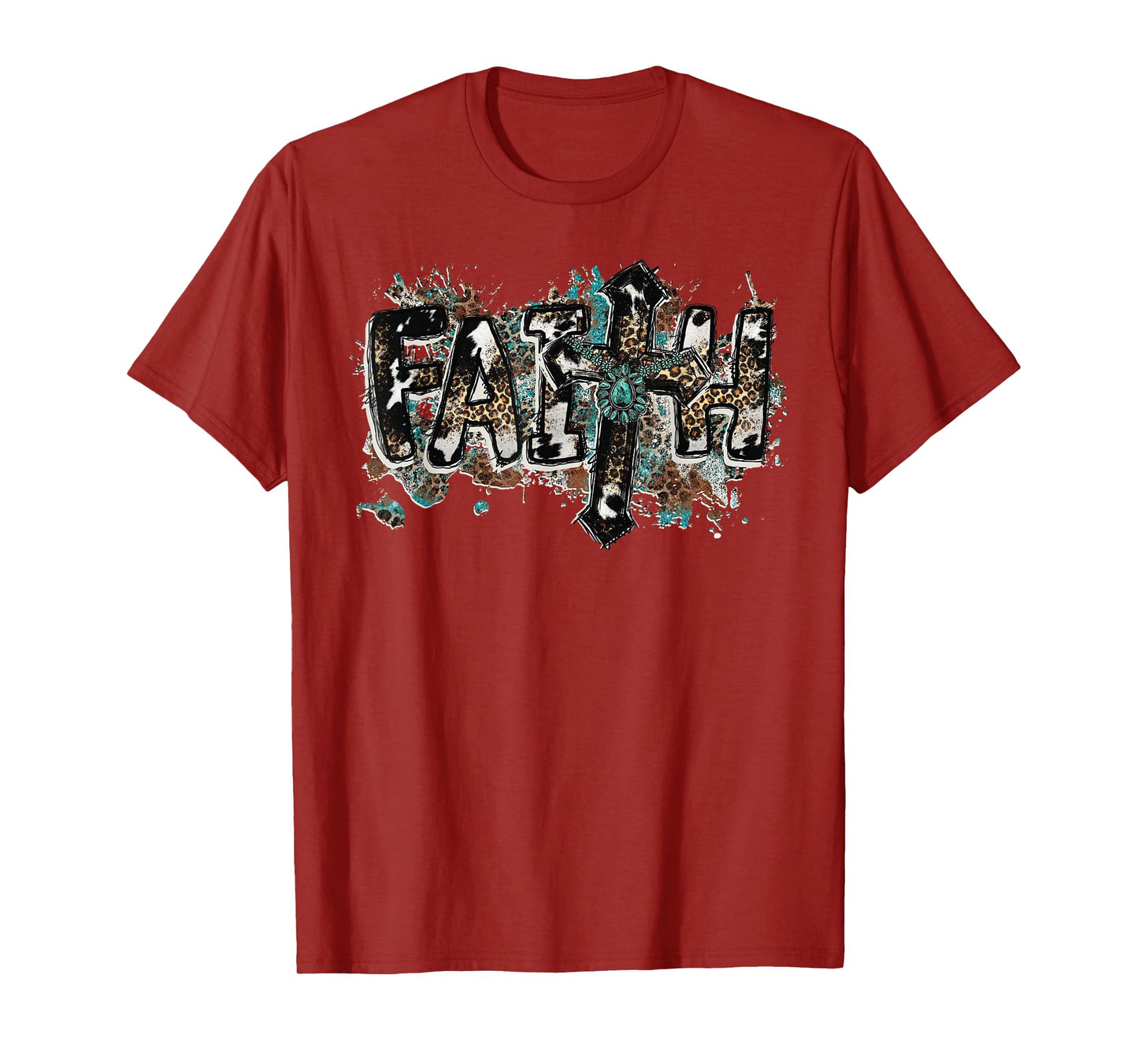Grunge Faith T Christian Turquoise Leopard Faith Cross Jesus T-Shirt