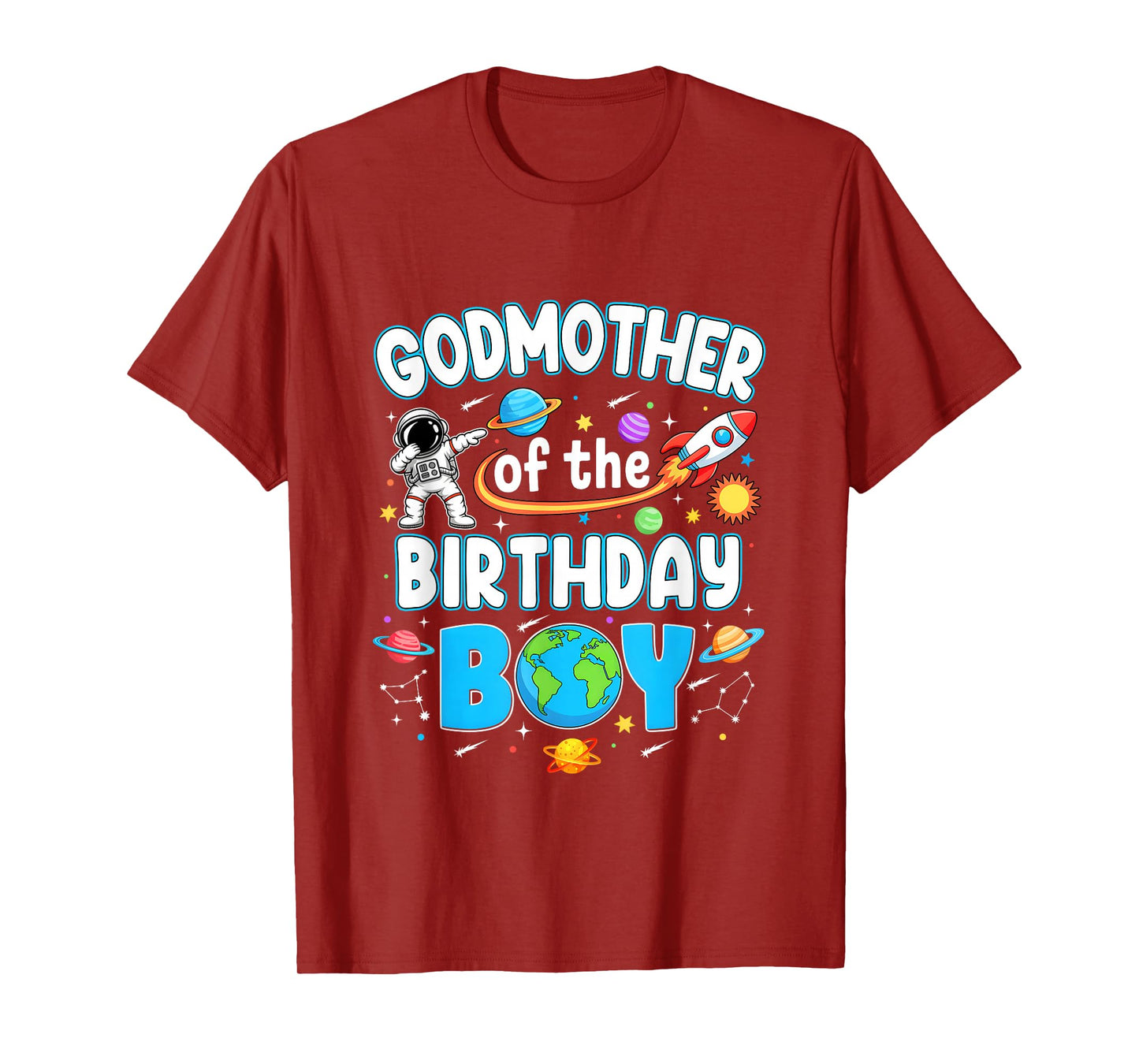 Godmother Of The Birthday Boy Astronaut Family Space Planets T-Shirt