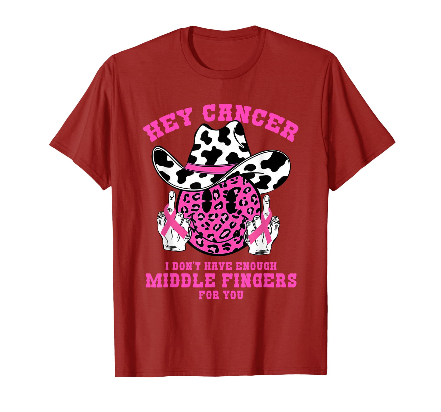 Pink Leopard Western Cowgirl Cowboy Cute Face Breast Cancer T-Shirt