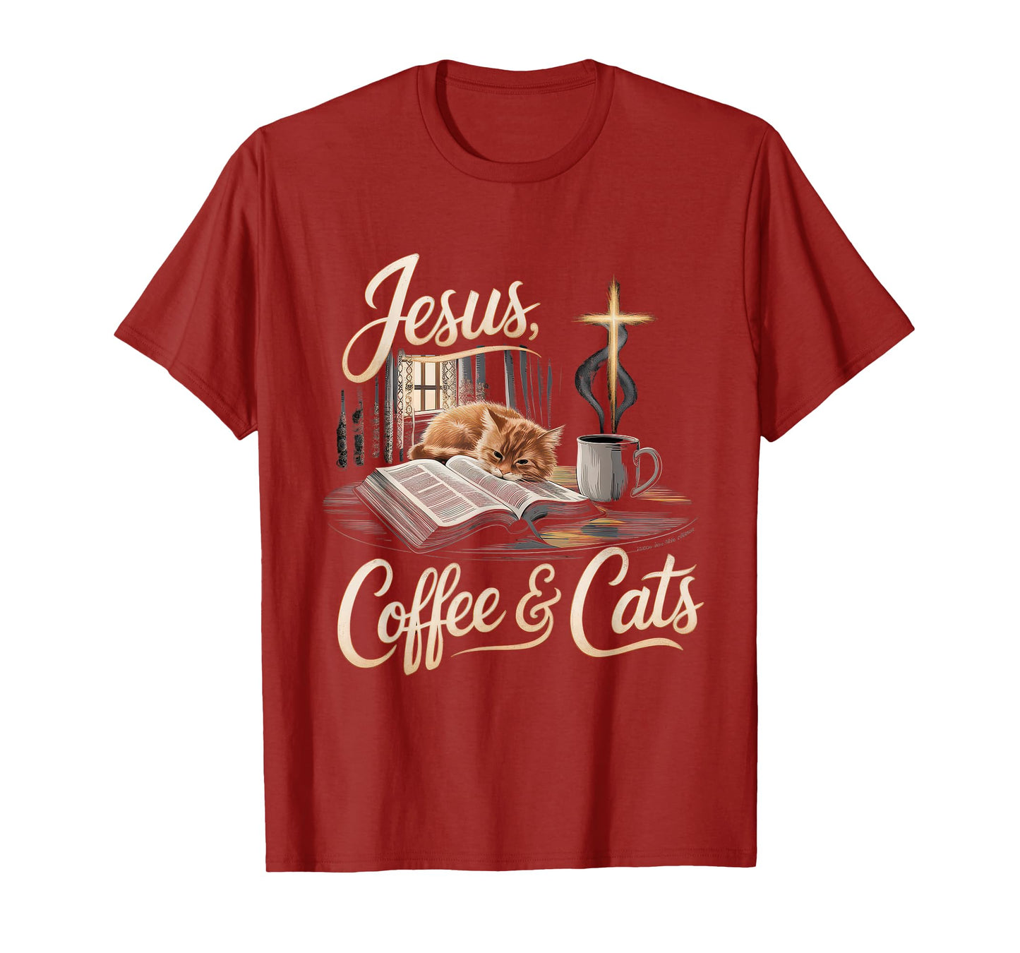 Jesus Coffee Cats Funny Cute Design Jesus Lovers Christian T-Shirt