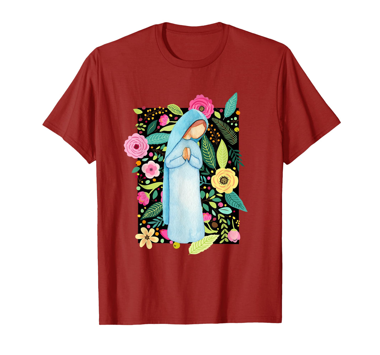 Marian Floral Blessed Mother Mary Catholic Women Girls T-Shirt