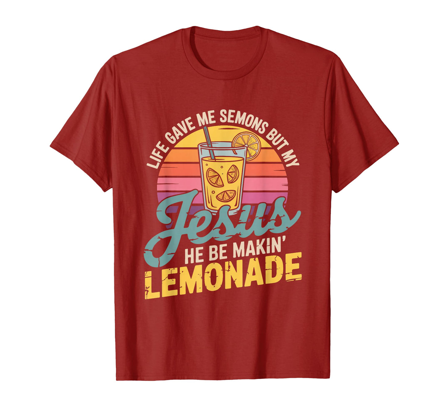 Retro Sunset Jesus Lemonade Life Lemons Funny Christian T-Shirt