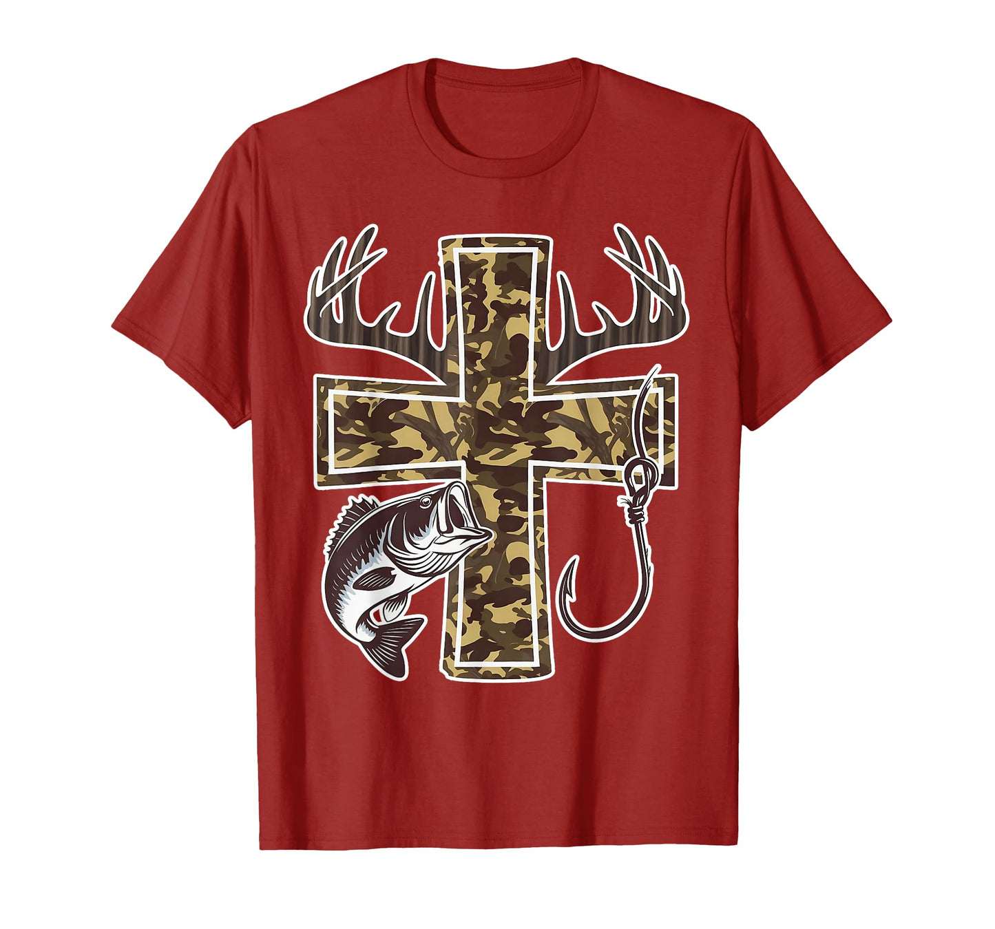 Camo Cross Hunting Fishing Deer Hunting Christian Retro T-Shirt