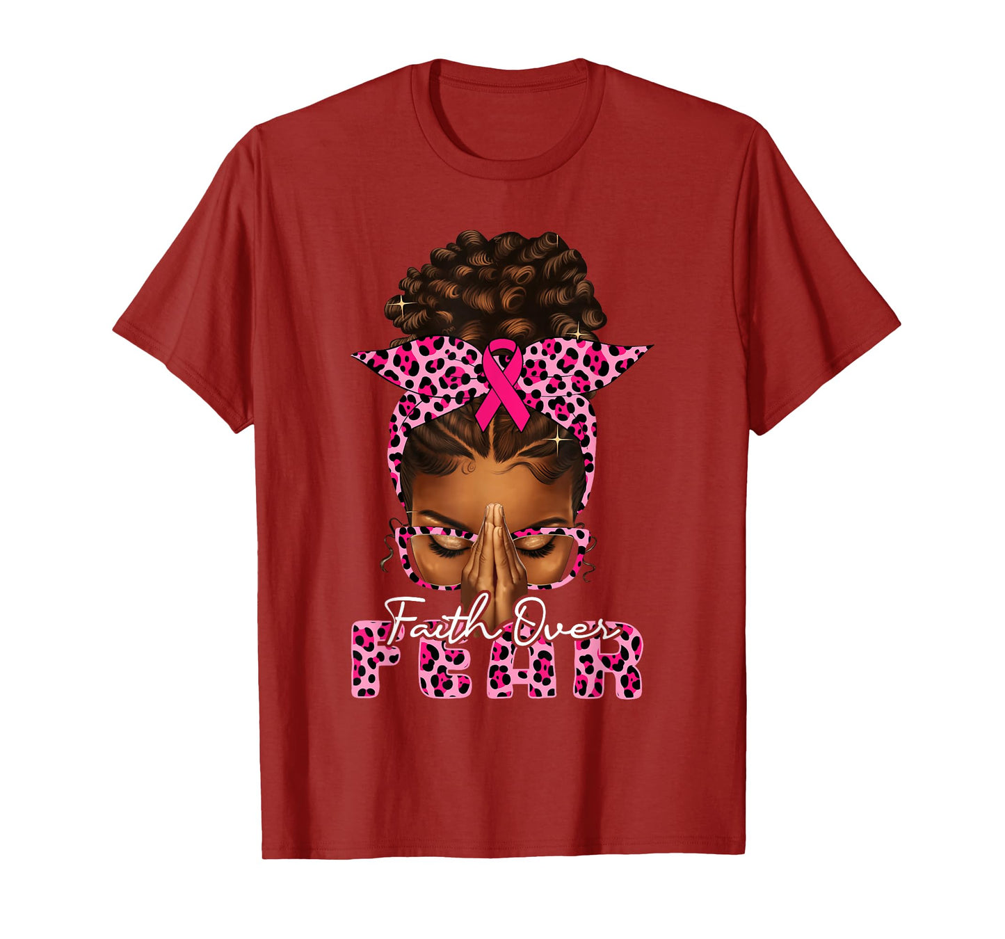 Faith Over Fear Christian Black Women Afro Breast Cancer T-Shirt