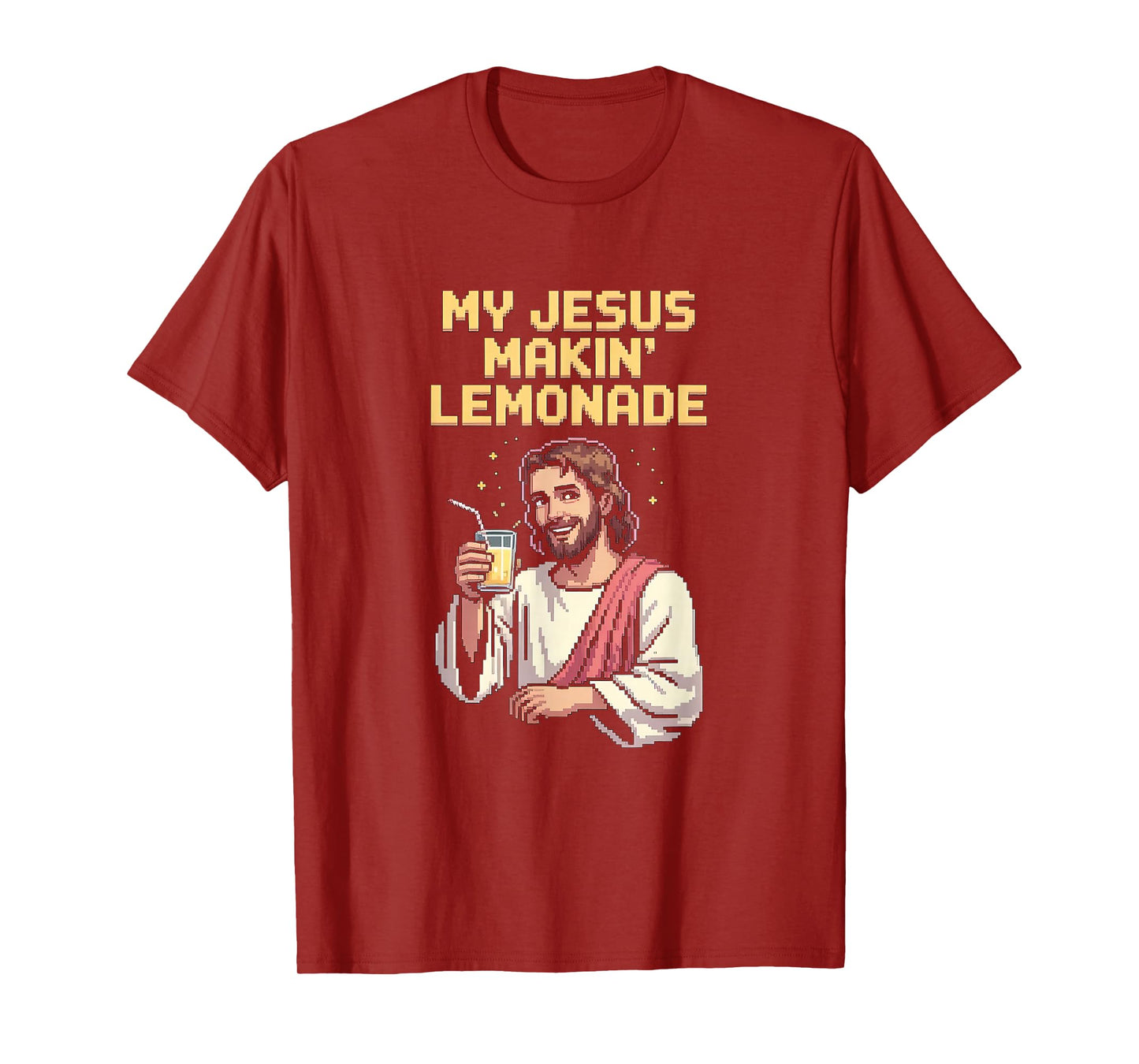 Funny Jesus Makin Lemonade Retro Pixel Art Christian Mens T-Shirt