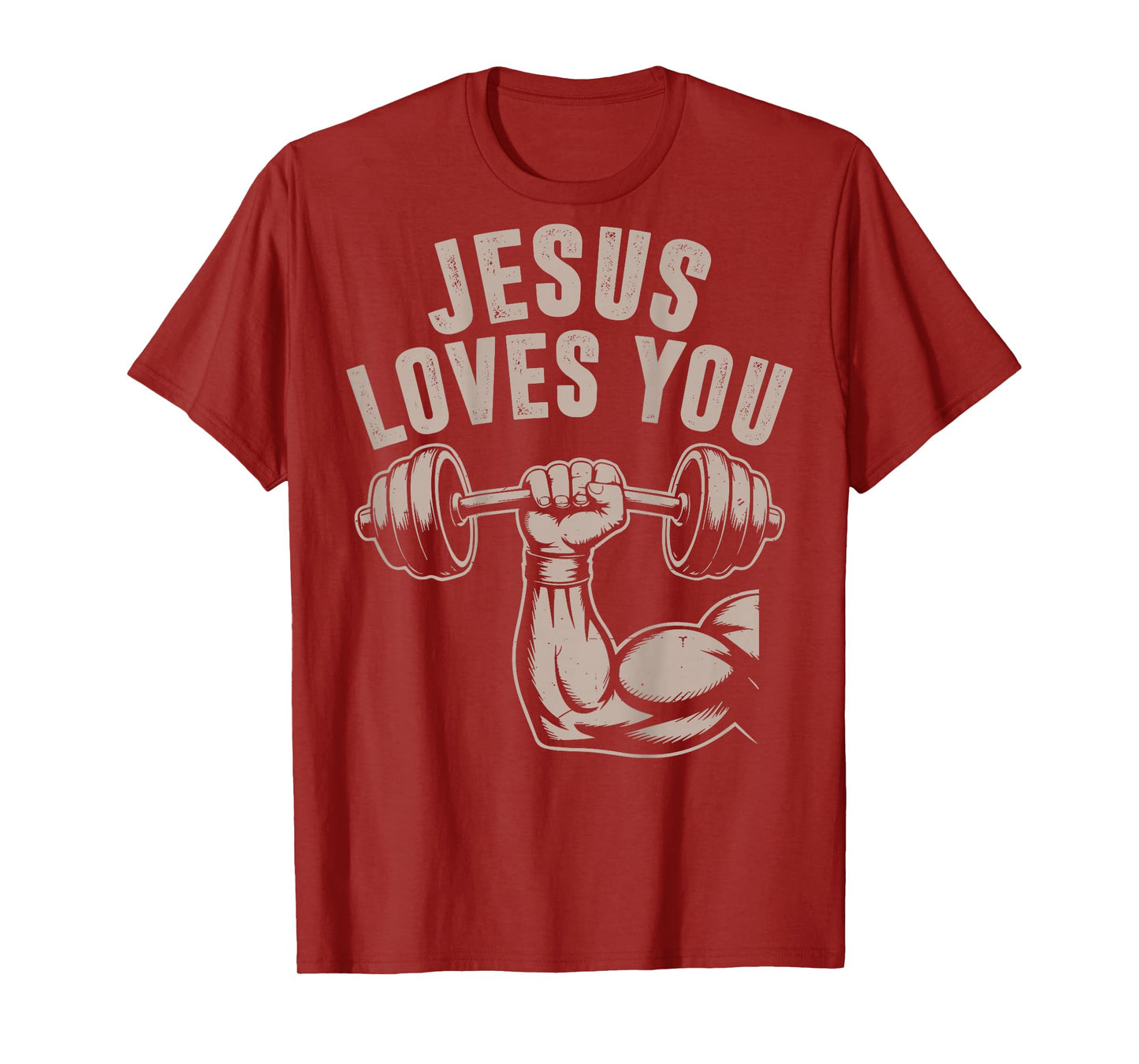 Jesus Loves You Funny Christian Workout Gym Barbell Cross T-Shirt