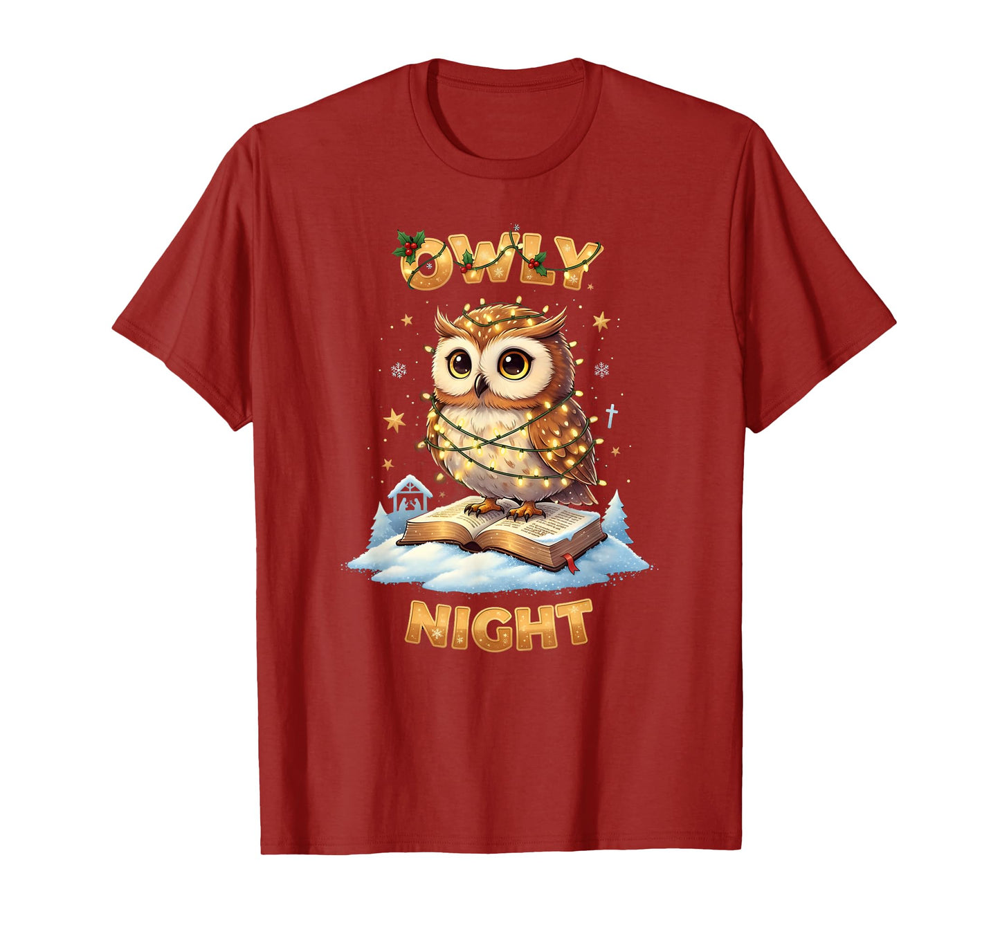 Owly Night Christmas Owl Snowflakes Bible Christian Religion T-Shirt