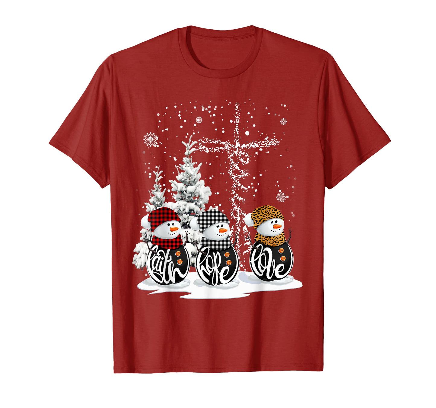 Funny Christmas 2025 Faith Hope Love Snowman Christian Cross T-Shirt