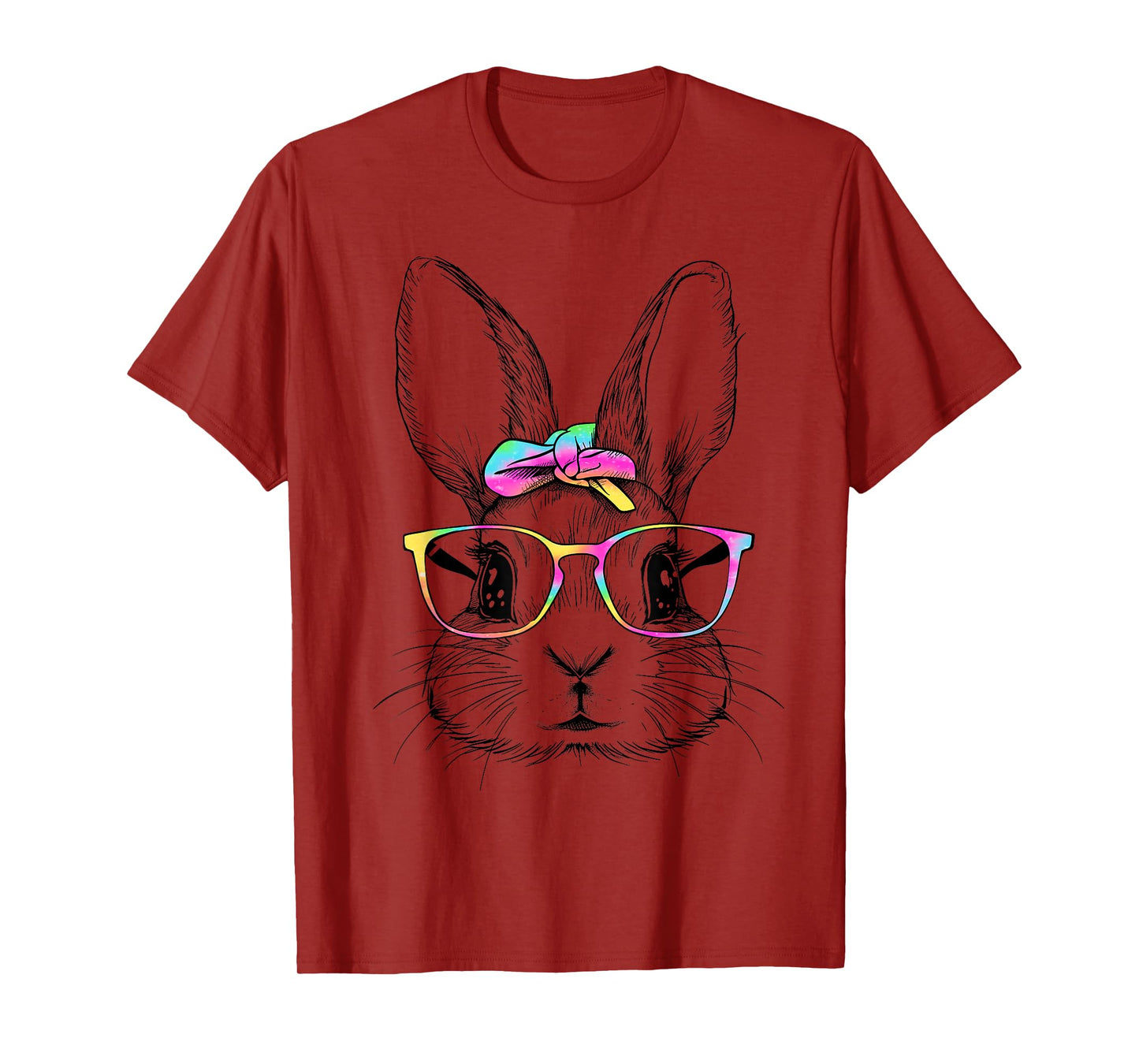 Cute Bunny Rabbit Face Tie Dye Glasses Girl Happy Easter Day T-Shirt