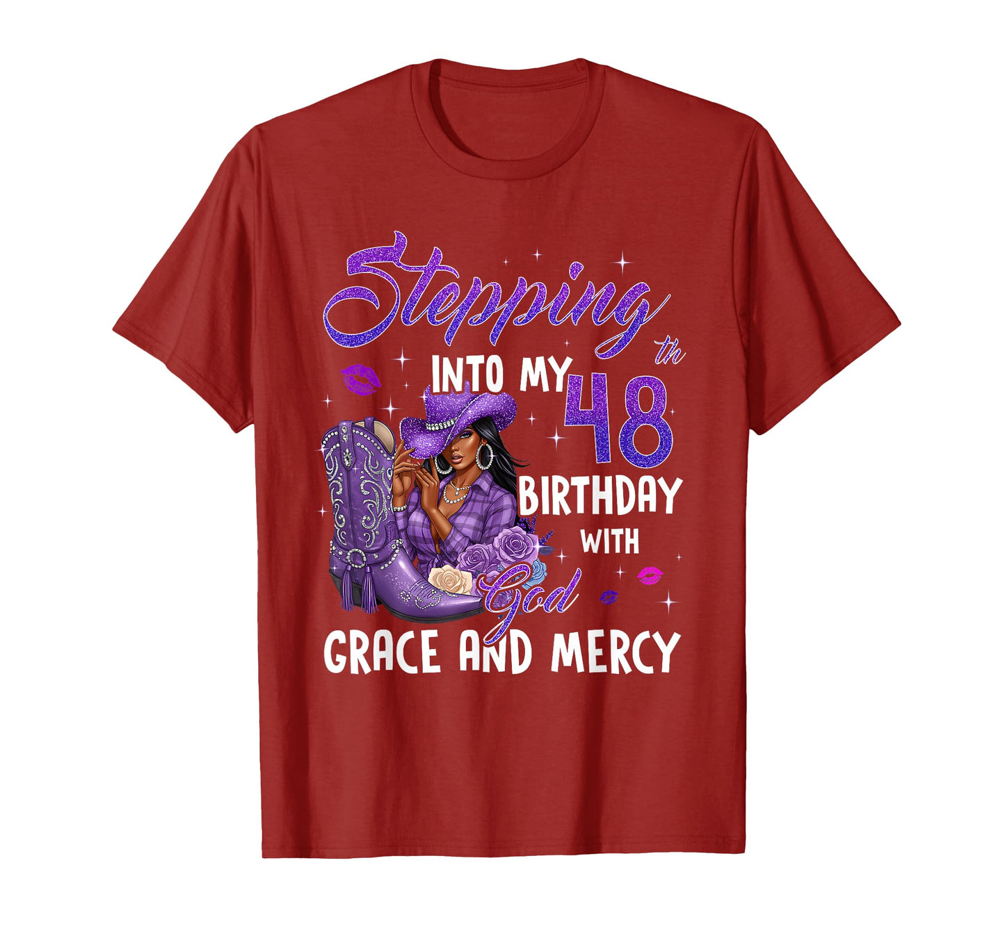 Stepping Into My 48th Birthday Faith Grace Mercy Cowgirl T-Shirt