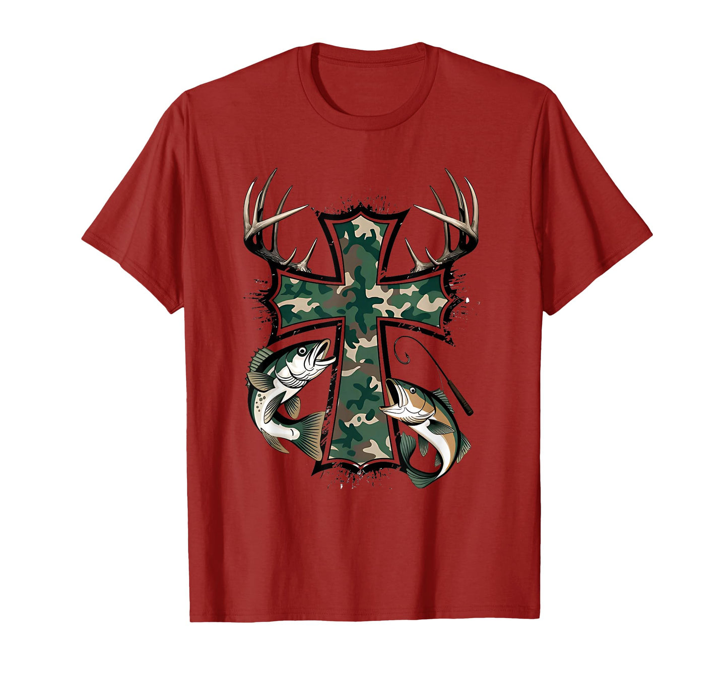 Hunting Fishing Faith - Christian Hunter Fisherman Camo USA T-Shirt