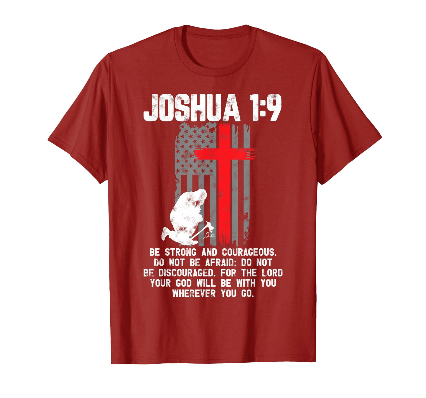 Thin Red Line Firefighter Cross Bible Verse Christian T-Shirt