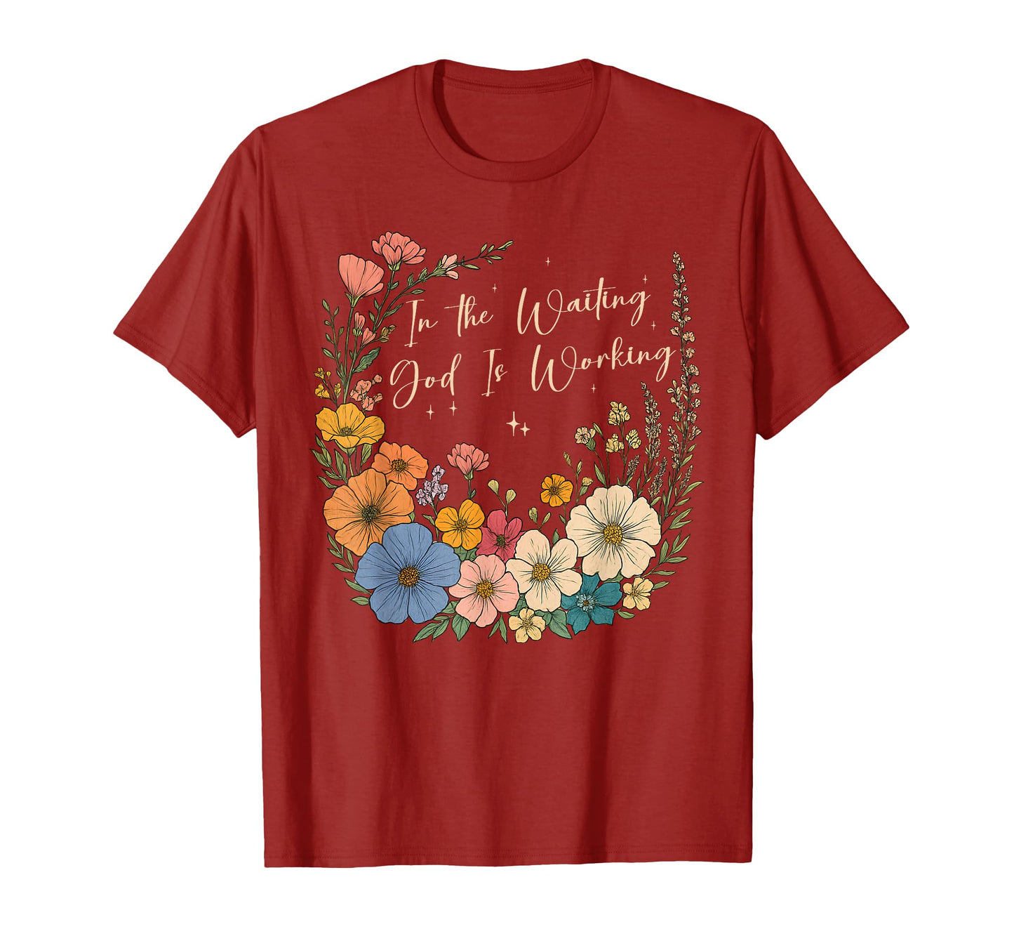 In the Waiting God is Working Vintage Floral Christian Jesus T-Shirt
