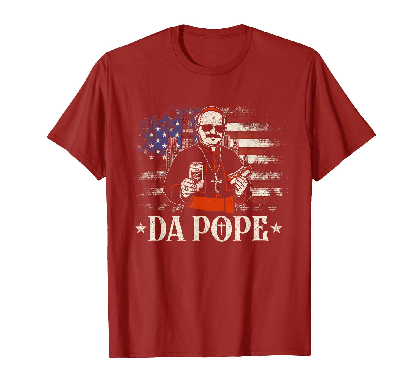 Da Pope From America Chicago Pope Leo XIV Usa Flag Vintage T-Shirt