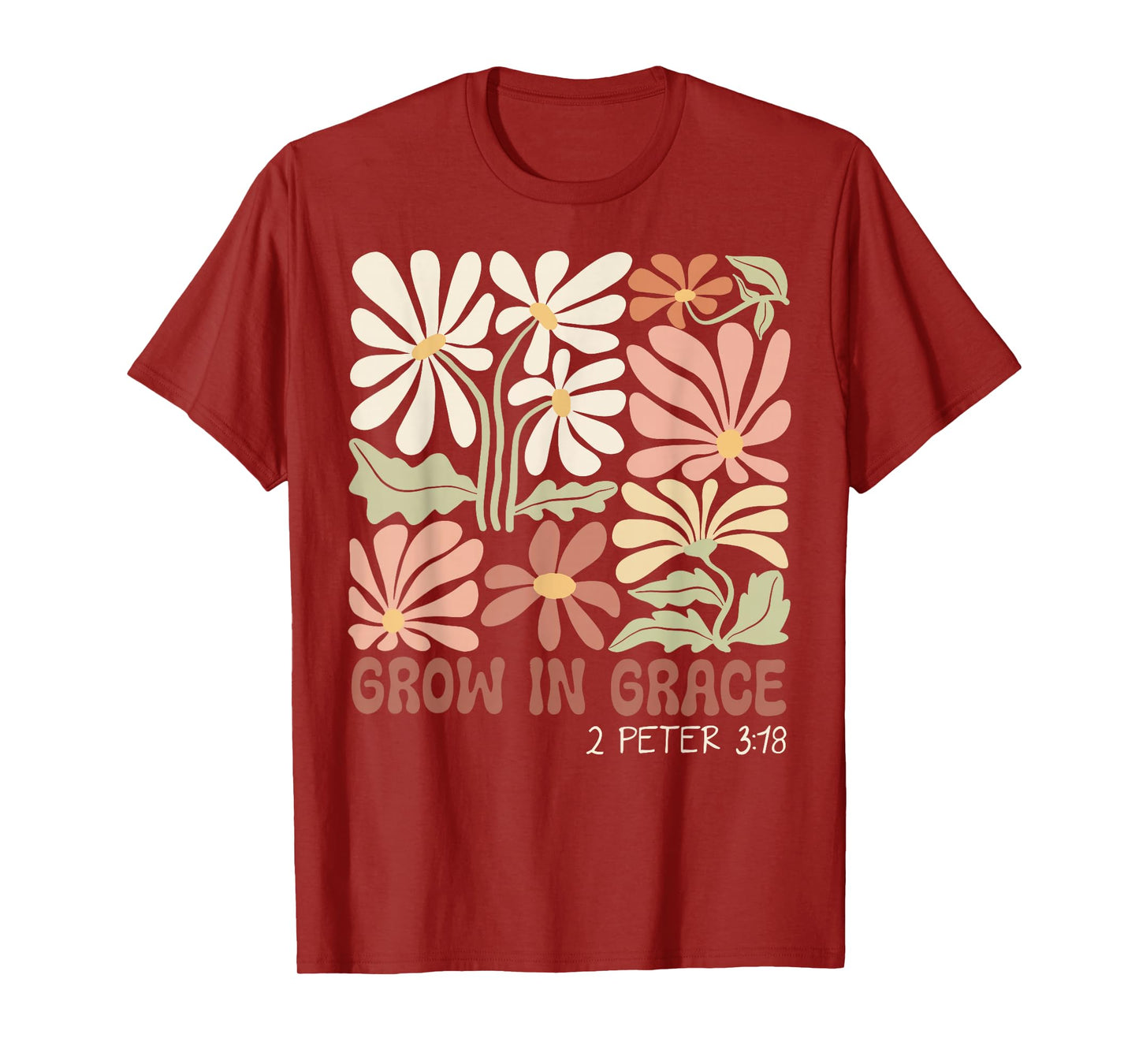 Grow In Grace Boho Christian Wildflower Bible Religious T-Shirt