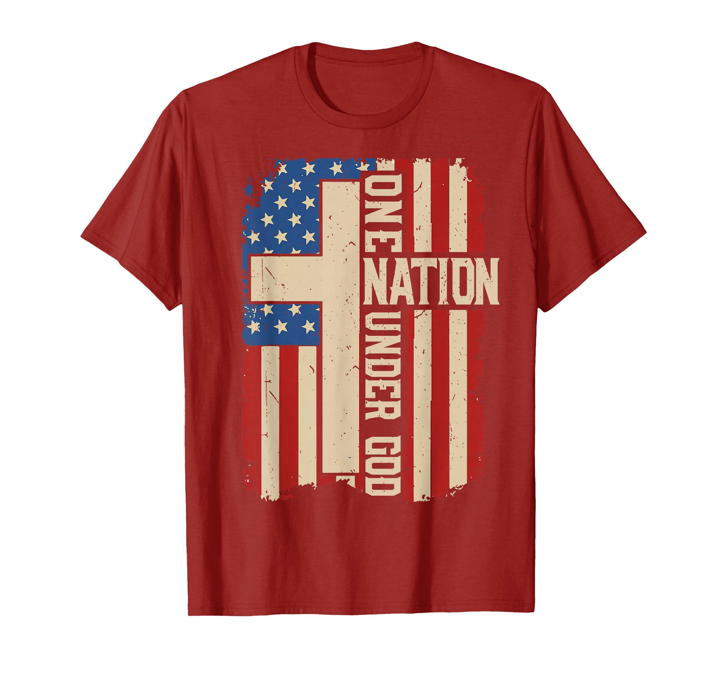 One Nation Under God Patriotic Christian Faith American Flag T-Shirt