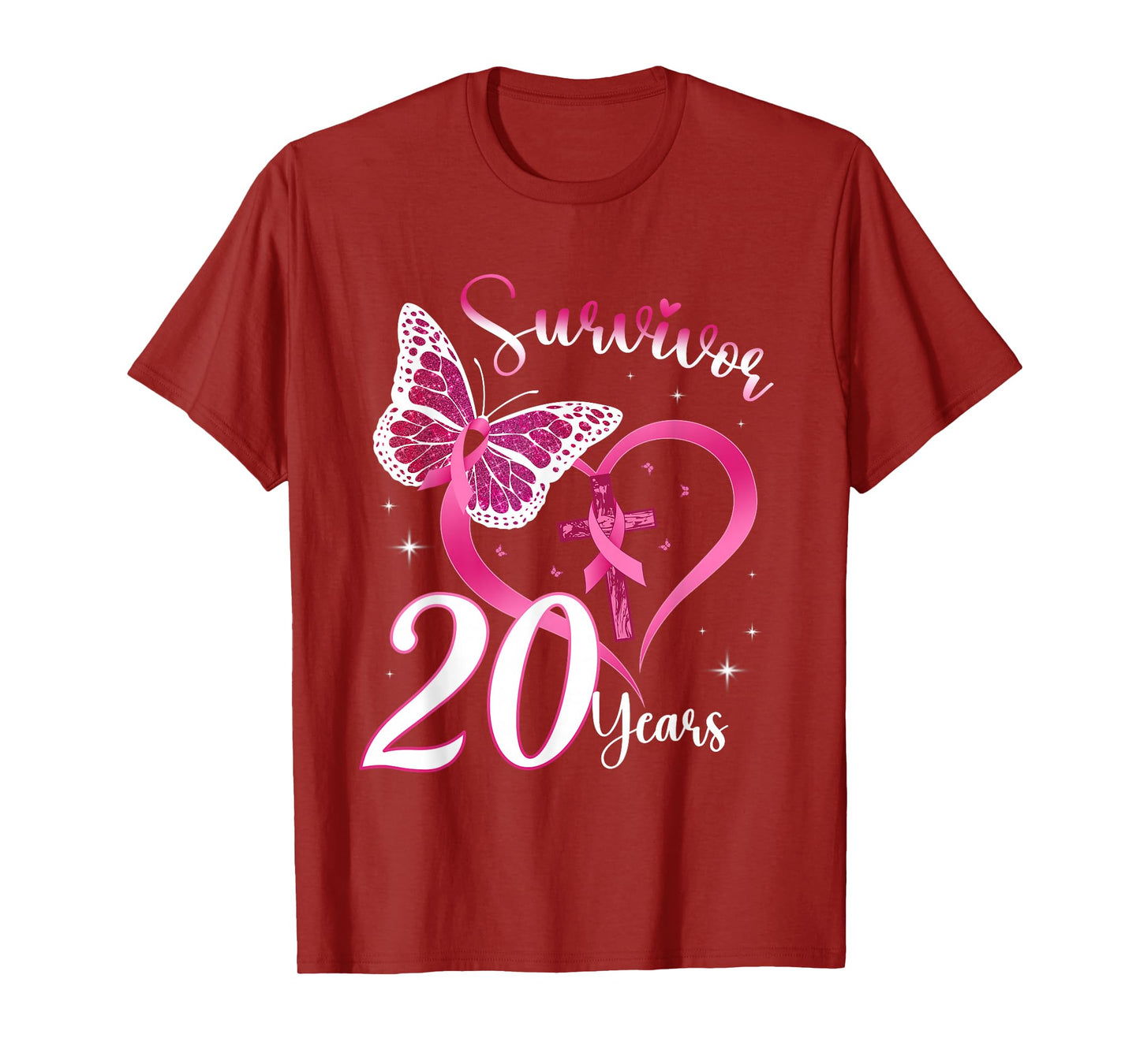 Breast Cancer Survivor Pink Ribbon Butterfly 20 Years Gift T-Shirt