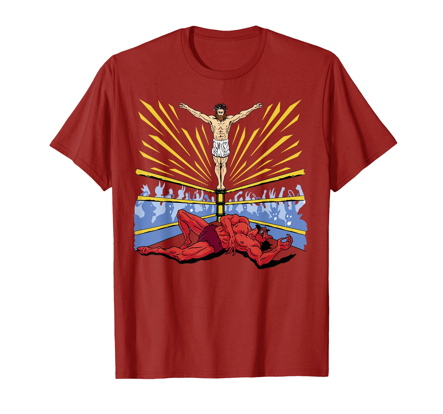 Jesus Wrestling Satan Religious Christian Funny Graphic Tee T-Shirt