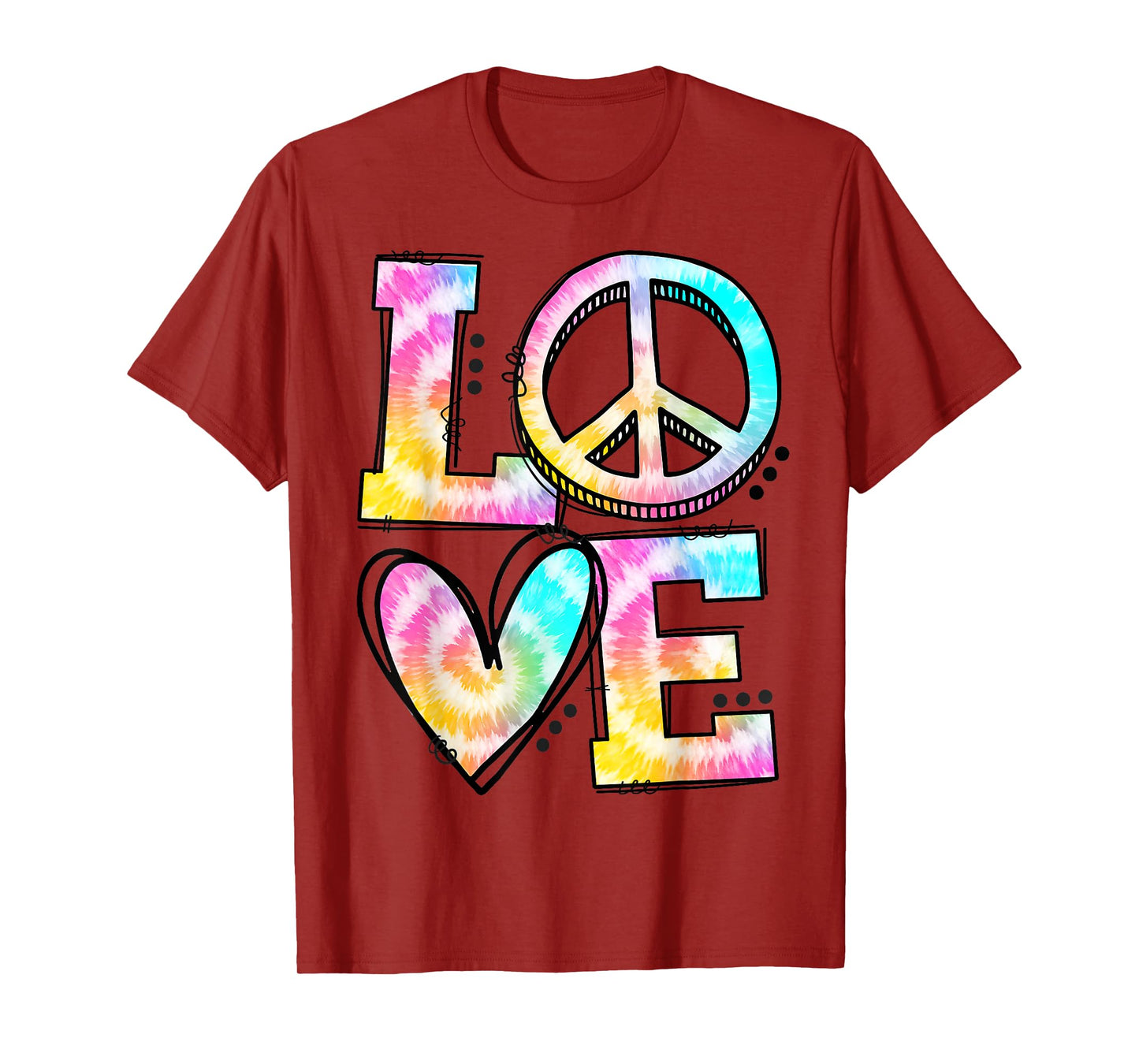 Retro Tie Dye Love Peace Sign Heart 60s 70s Hippie Costume T-Shirt
