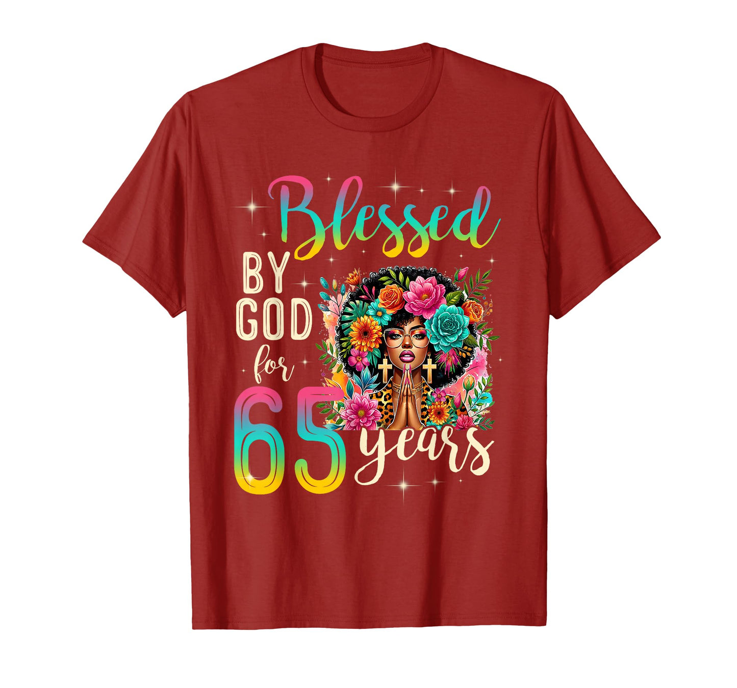 Black Girl Blessed by God for 65 Years Christian Birthday T-Shirt