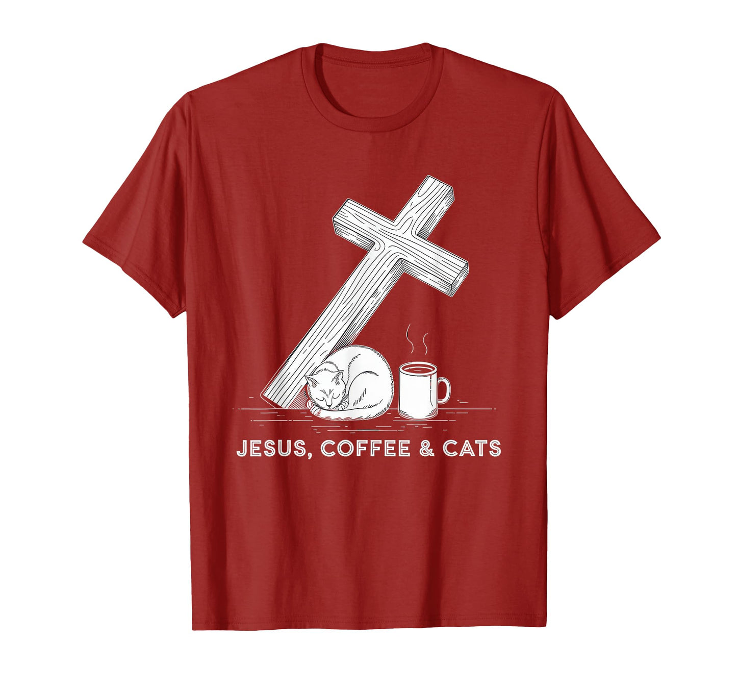 Jesus Coffee Cats Funny Cute Design Jesus Lovers Christian T-Shirt