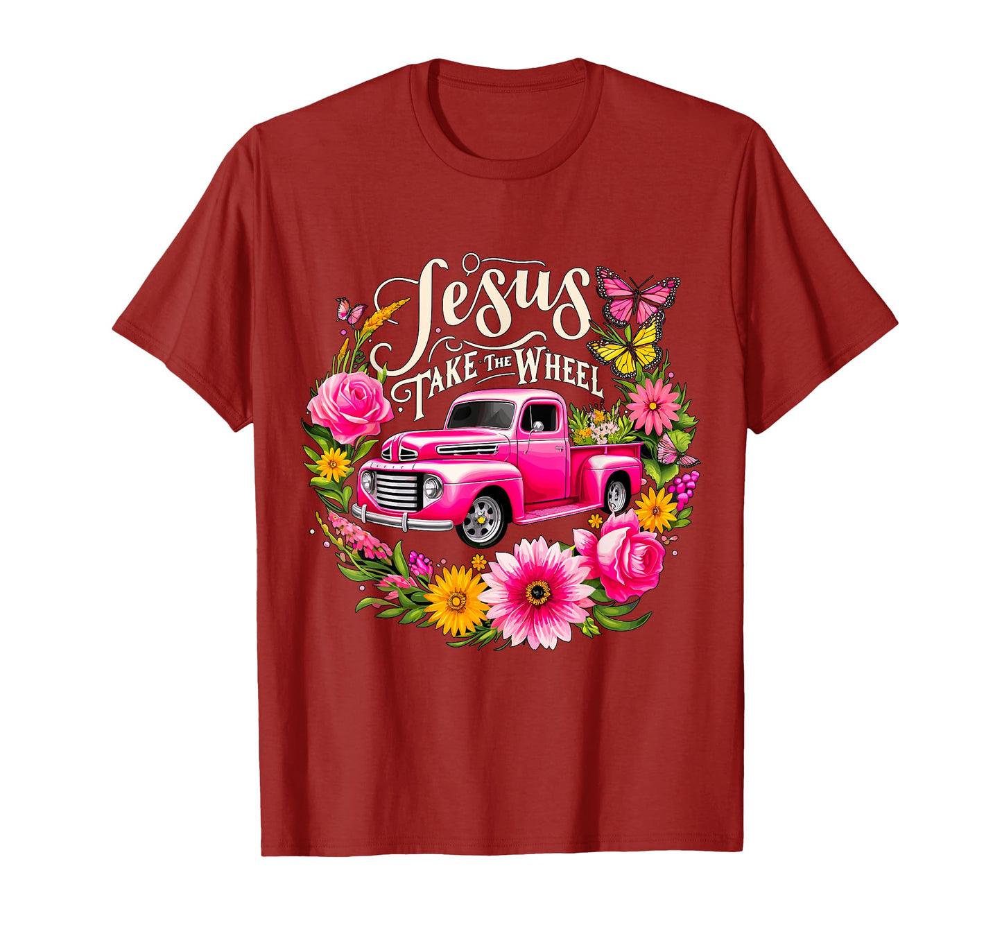Jesus take the Wheel Floral Farm Truck Christmas Xmas T-Shirt