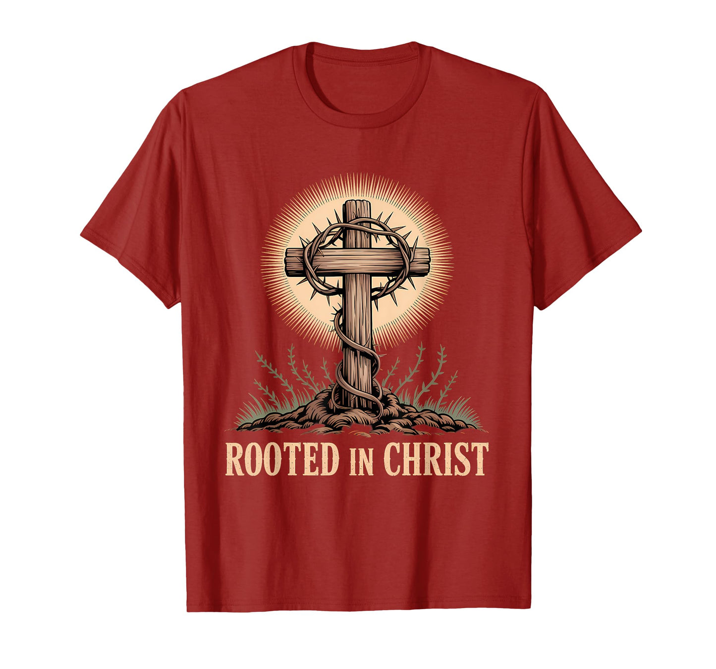 Rooted in Christ Christian Faith Jesus Cross T-Shirt