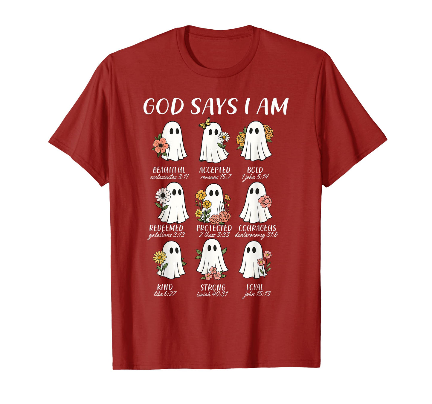 God Says I Am Cute Ghost Floral Groovy Halloween Christian T-Shirt