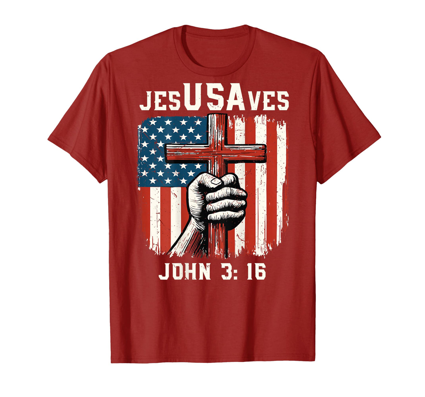 Back Jesus Saves USA Patriotic Christian American Flag Cross T-Shirt