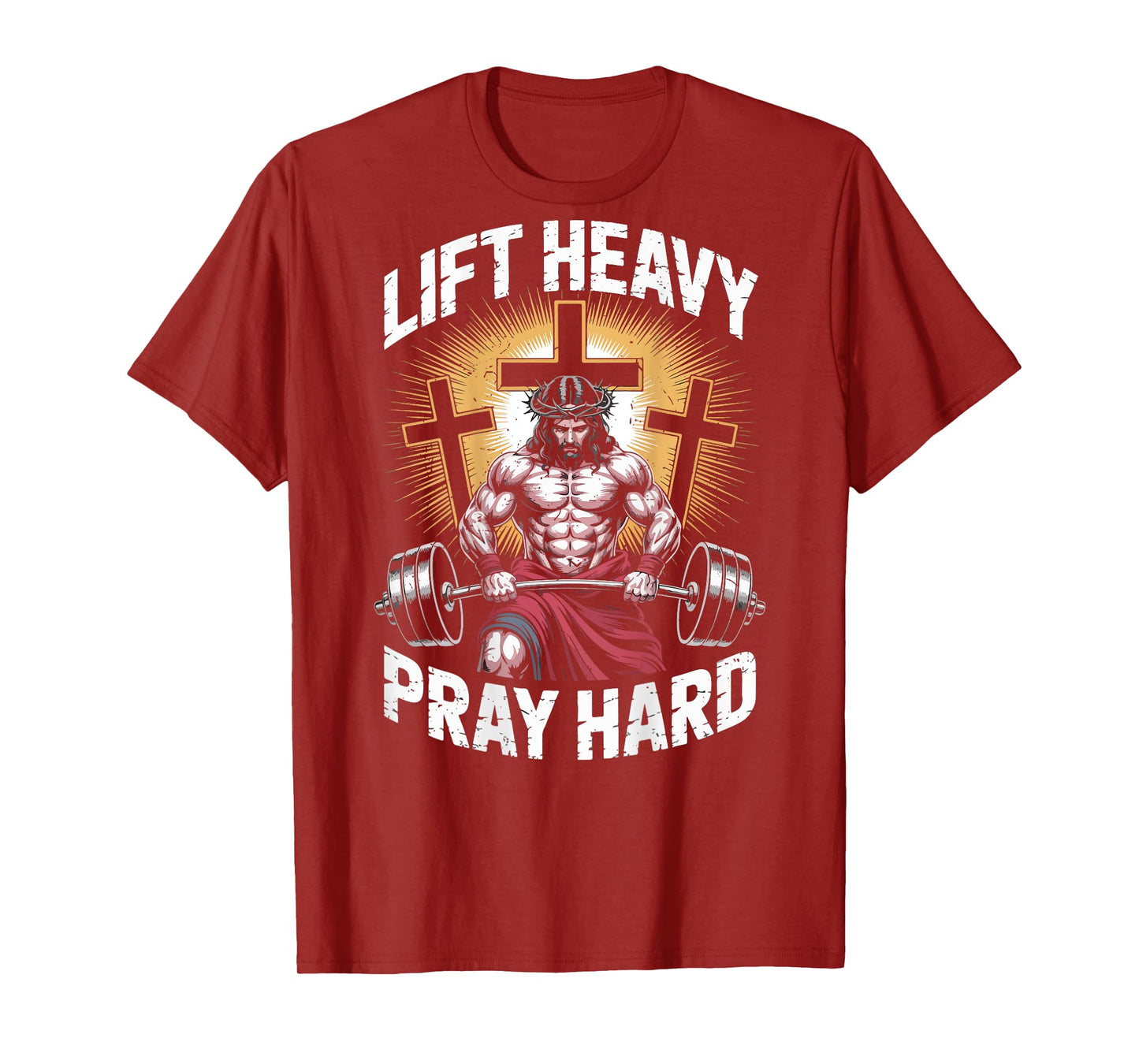 Men's Jesus Gym Lift Heavy Pray Hard Funny Christian Workout T-Shirt
