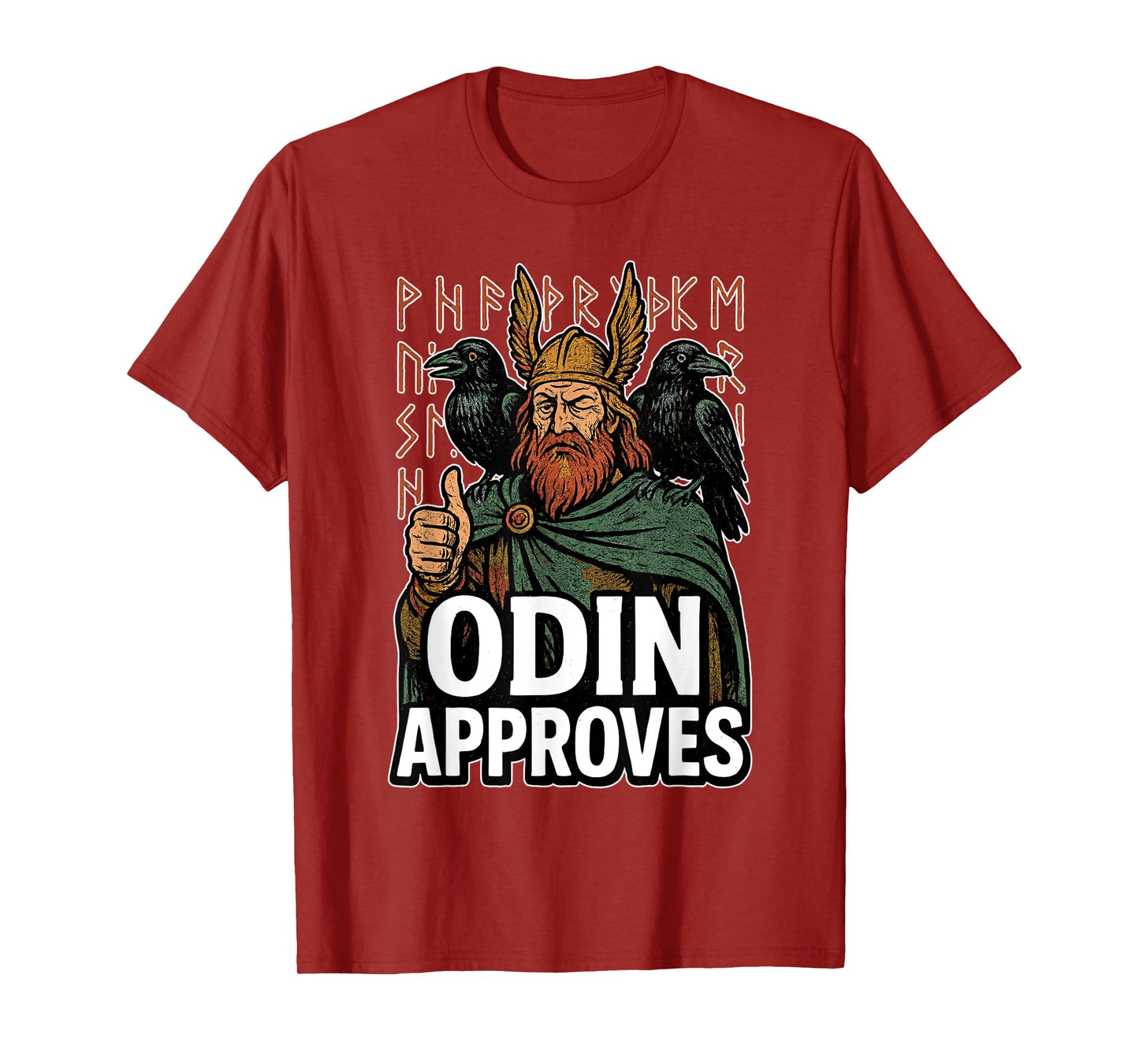 Odin Approves Norse Viking Mythology Runes Raven Warrior T-Shirt