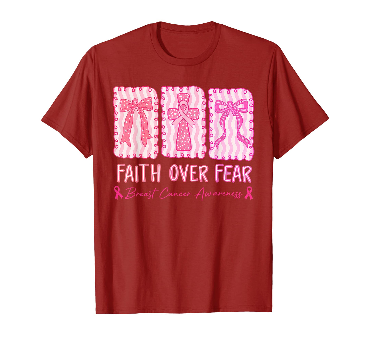 Faith Over Fear Coquette Bow Plaid Breast Cancer Awareness T-Shirt