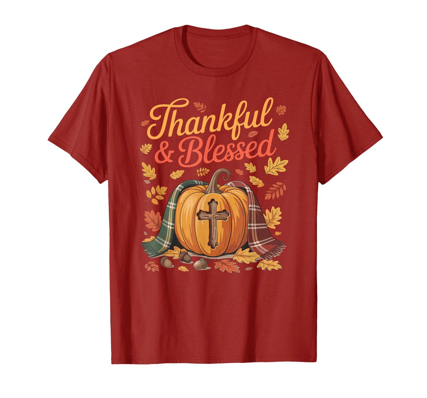 Thankful Blessed Pumpkin Cross Thanksgiving Fall T-Shirt