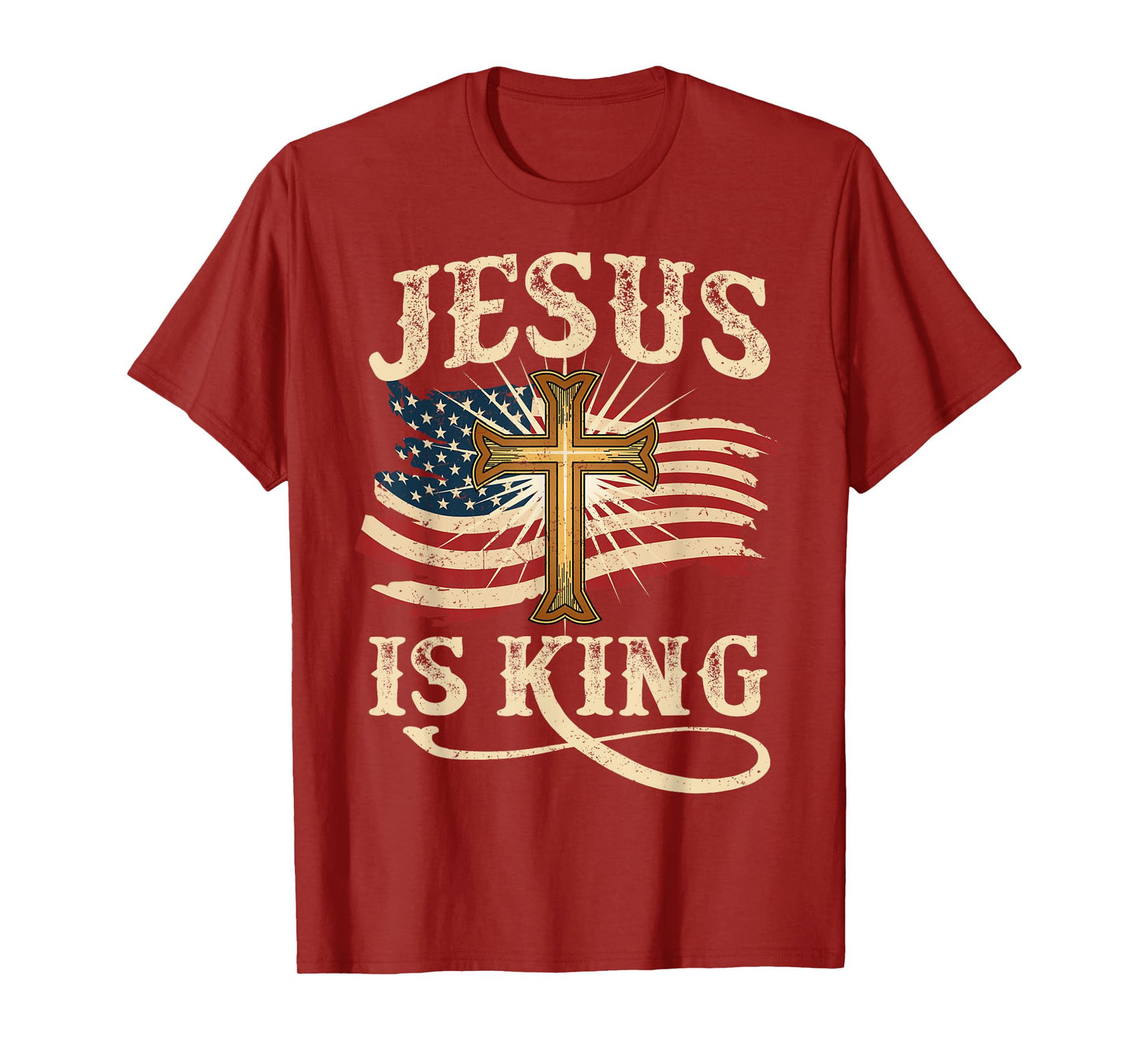 Jesus Is King Christian Cross USA American Flag Religious T-Shirt
