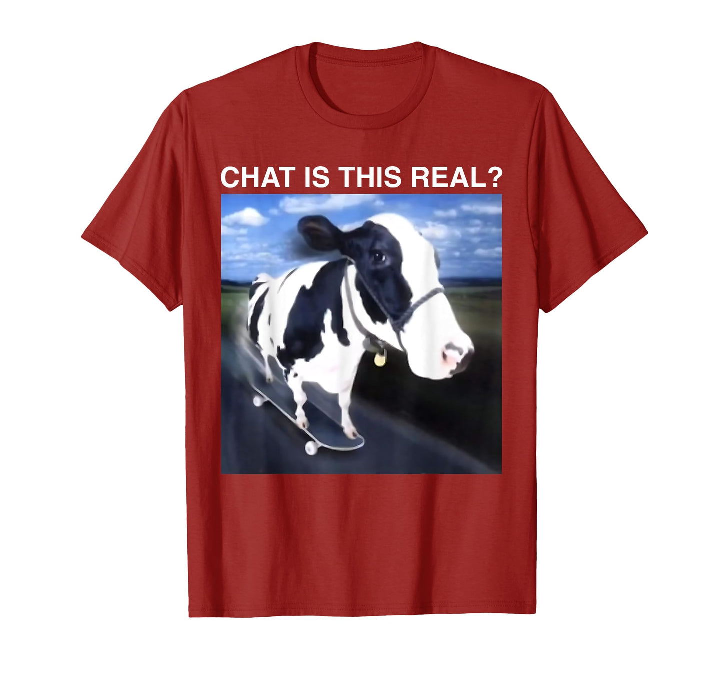 Chat is This Real Skateboarding Cow Funny Meme T-Shirt