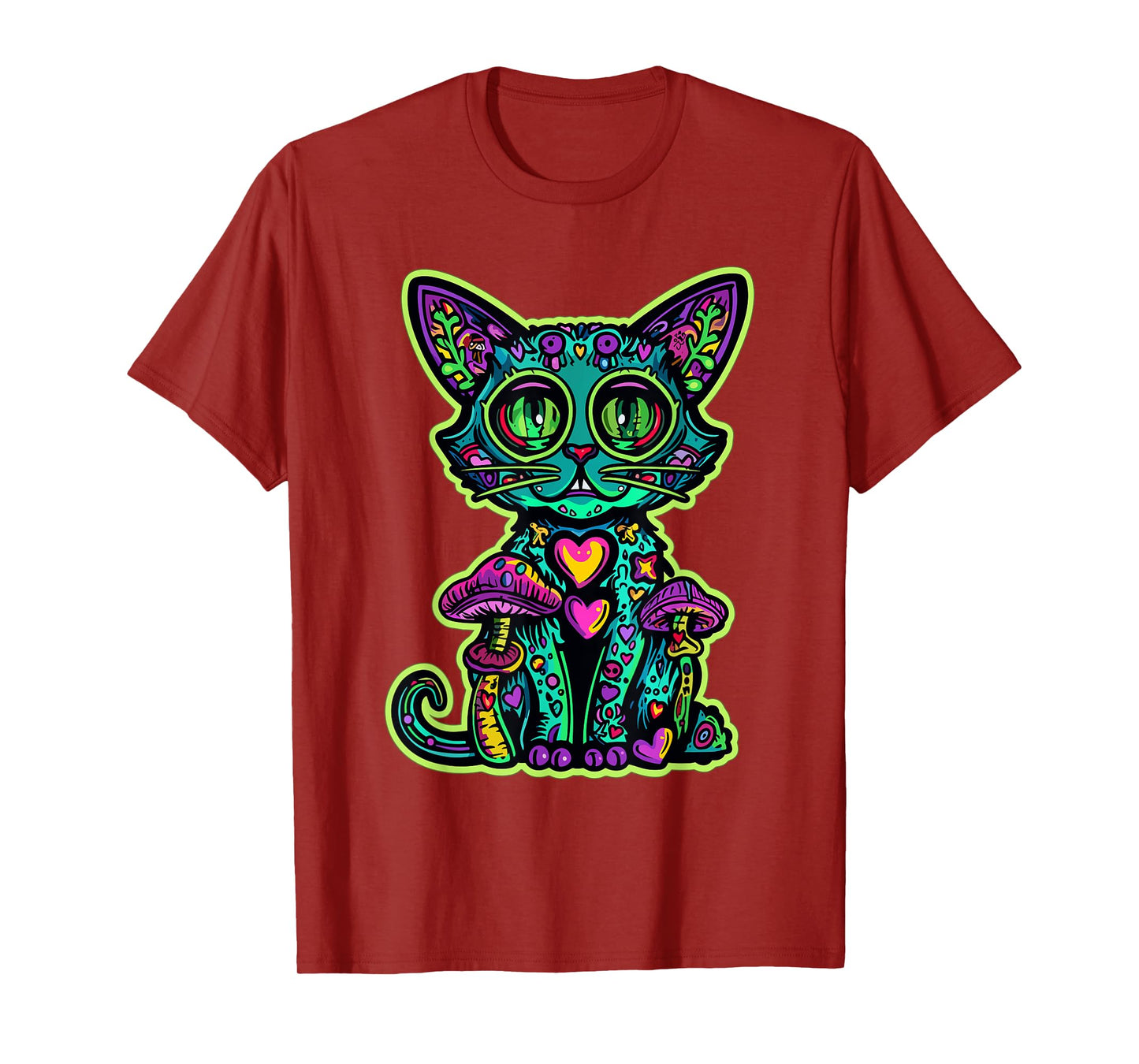 Psychedelic Cat Mushroom Art EDM Rave Men Women T-Shirt