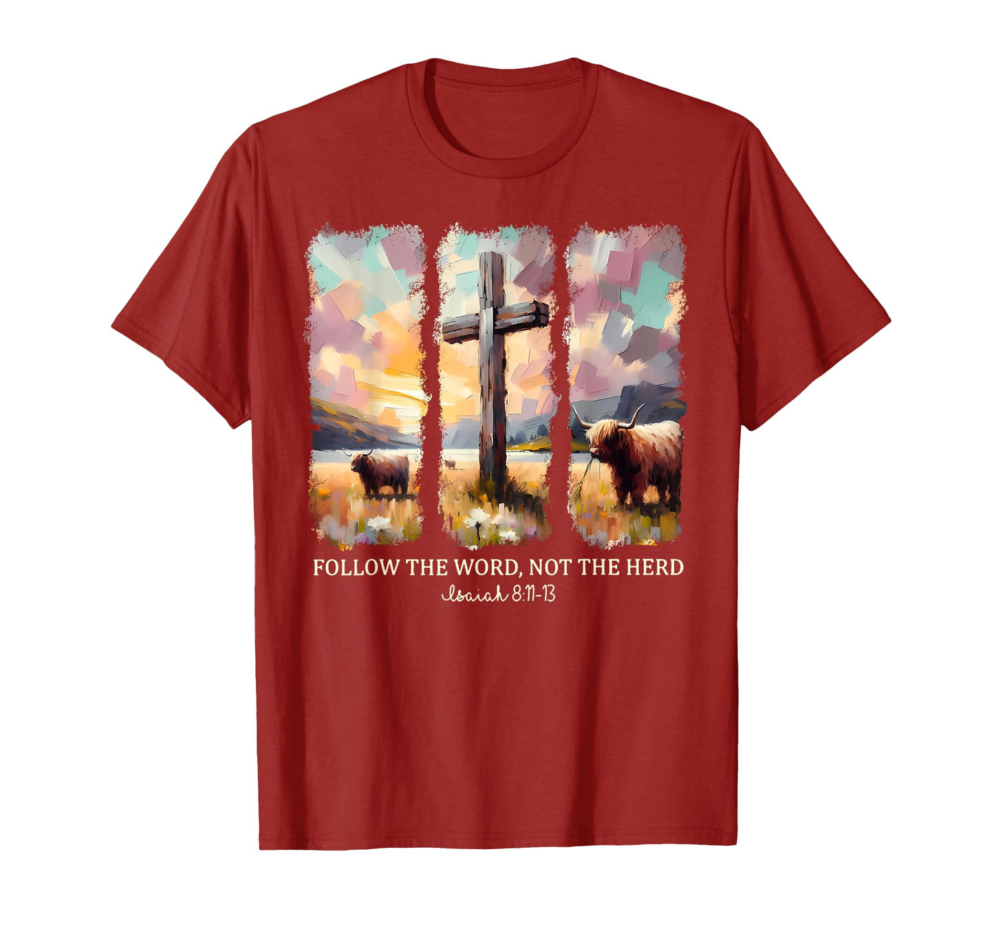 Watercolor Follow The Word Not The Herd Christian Cross T-Shirt