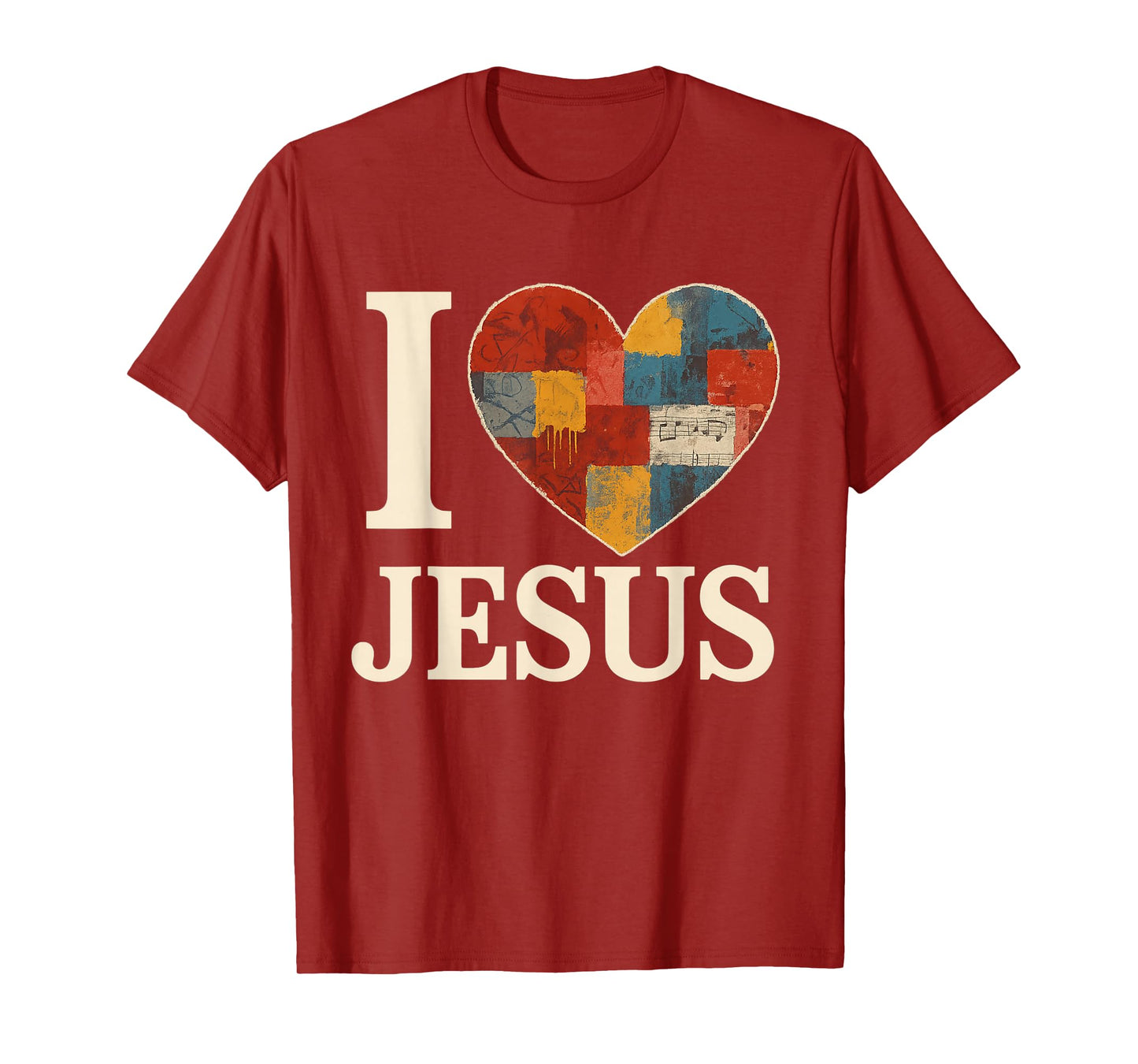 I Love Jesus Patchwork Graffiti Heart Christian Art T-Shirt