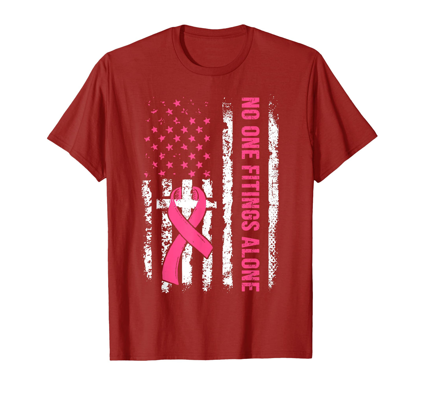 No One Fights Breast Cancer Alone Support Cross Christian T-Shirt