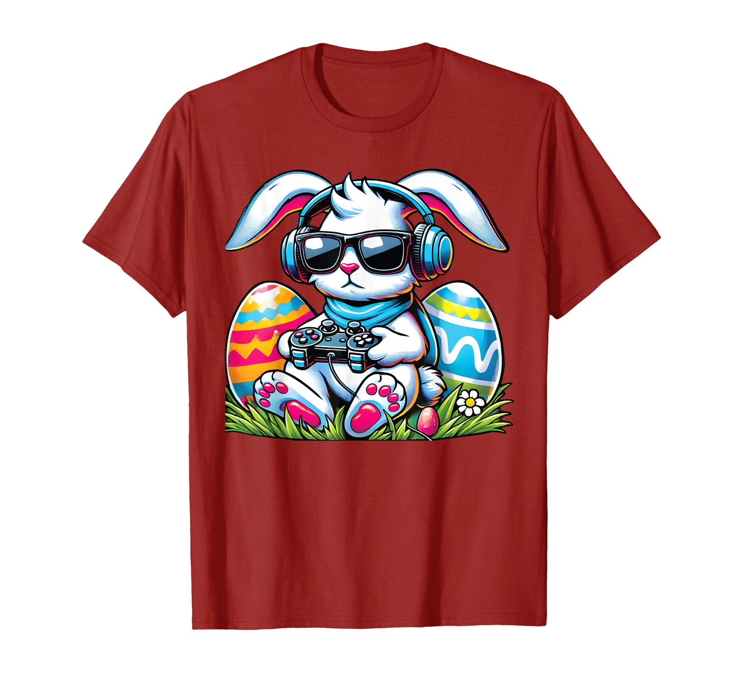Happy Easter Bunny Playing Game Funny Boys Girls Kids Gamer T-Shirt