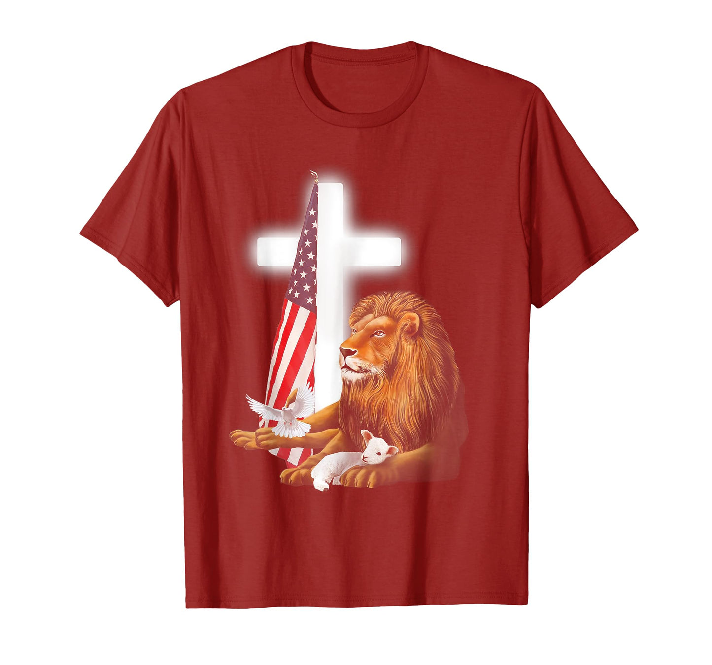 Lion And Lamb Cross Sheep Dove America Flag T-Shirt